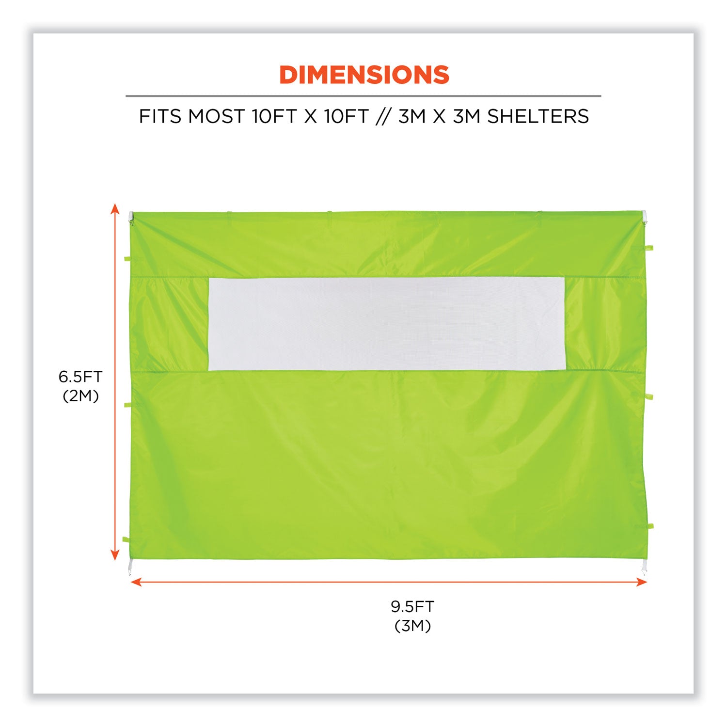 Ergodyne Shax 6092 Heavy-Duty Tent Sidewall with Mesh Window, Water Repellent, Lime, 1 Each