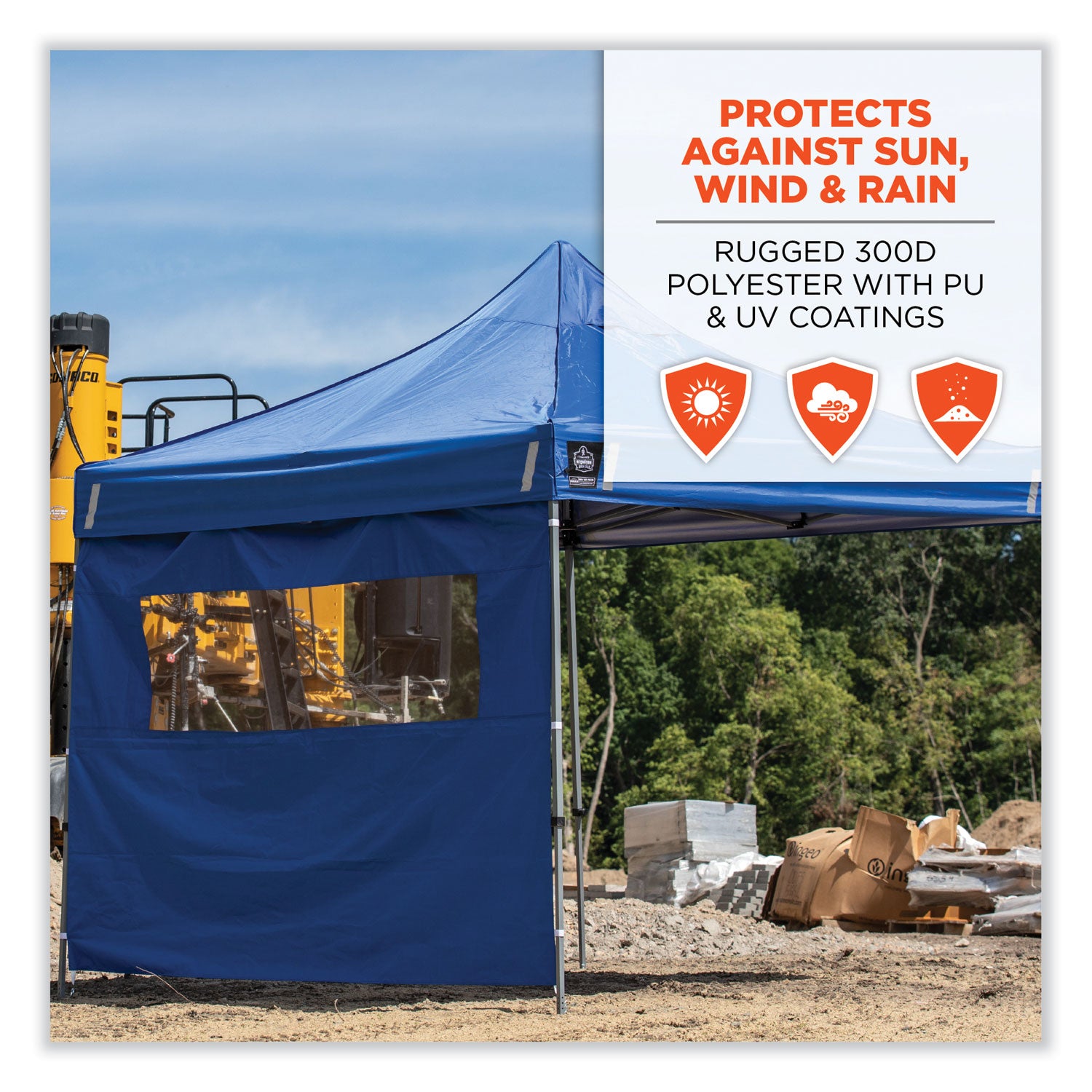 Ergodyne Shax 6092 Heavy-Duty Tent Sidewall with Mesh Window, Water Repellent, Lime, 1 Each