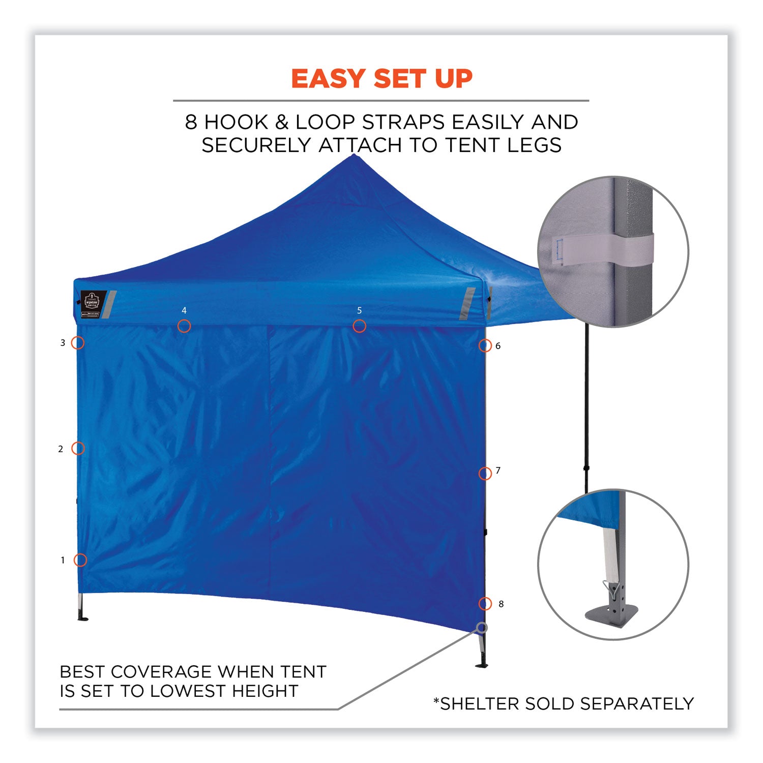 Ergodyne Shax 6098 Pop-up Tent Sidewall, Blue, 10ft x 10ft (1 Each)