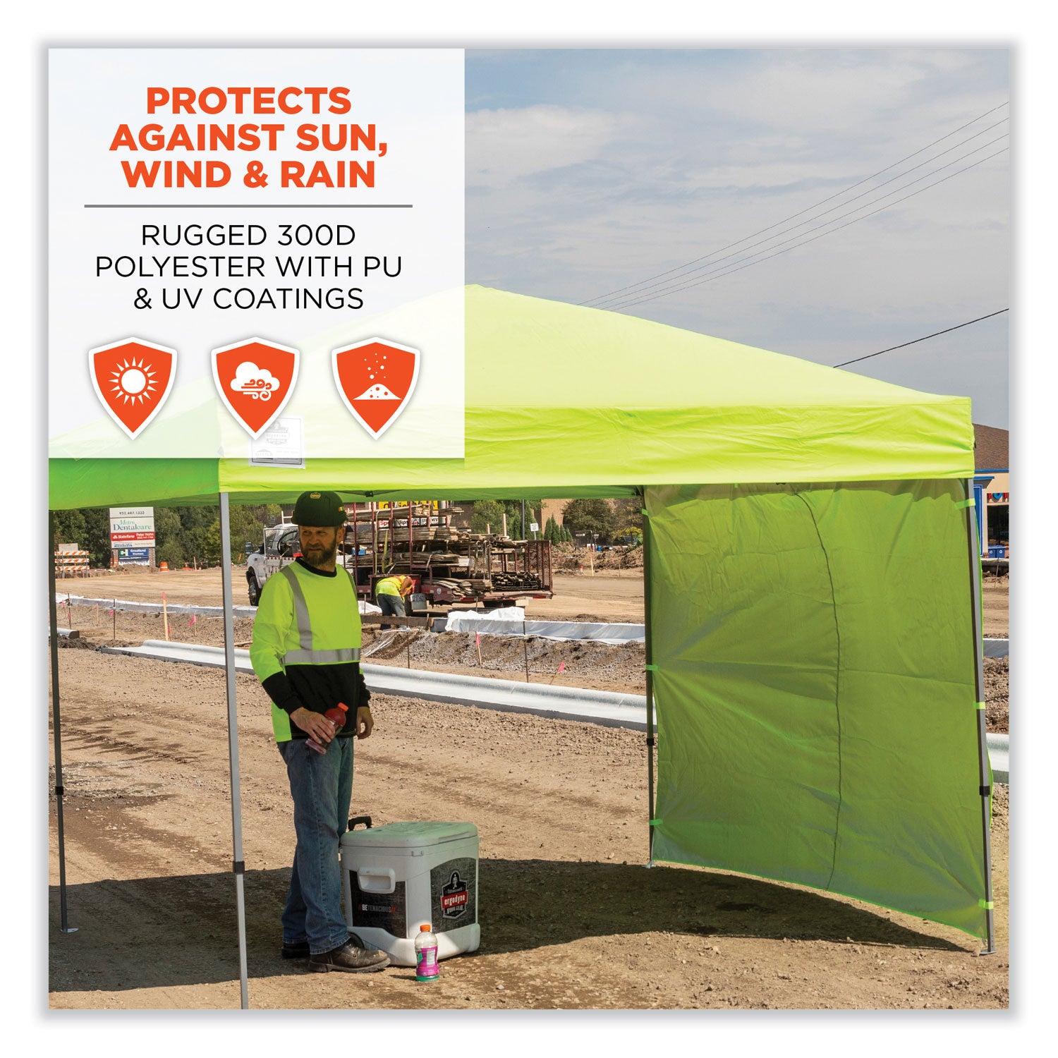 Ergodyne Shax 6098 Pop-up Tent Sidewall, 10ft x 10ft (3m x 3m), Lime, 1 Each