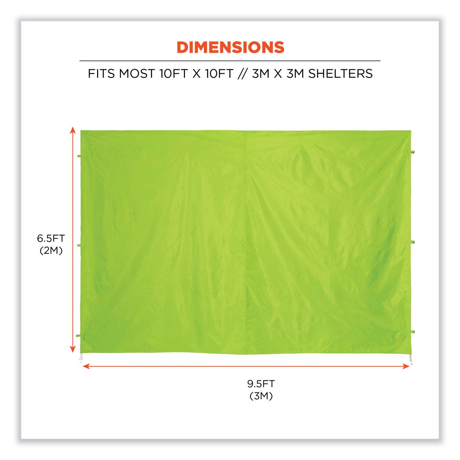 Ergodyne Shax 6098 Pop-up Tent Sidewall, 10ft x 10ft (3m x 3m), Lime, 1 Each