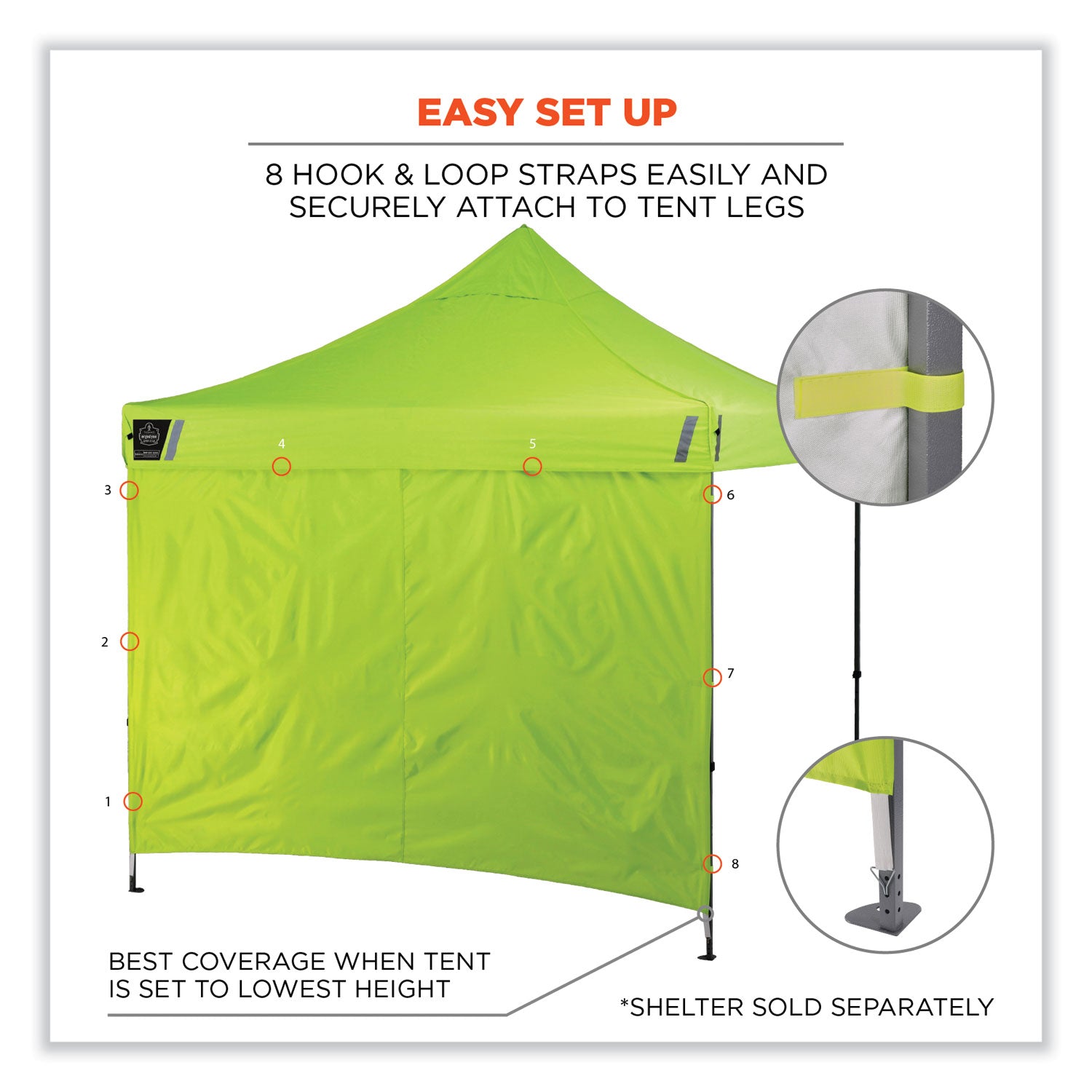 Ergodyne Shax 6098 Pop-up Tent Sidewall, 10ft x 10ft (3m x 3m), Lime, 1 Each