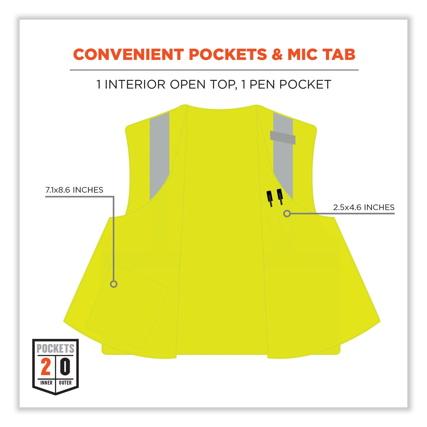 Ergodyne GloWear 8263FRHL Hi-Vis Safety Vest, Small/Medium, Lime, Flame Resistant, Mesh/Modacrylic, 2 Pockets, Reflective, Hook & Loop Closure, Machine Washable, 1 Each