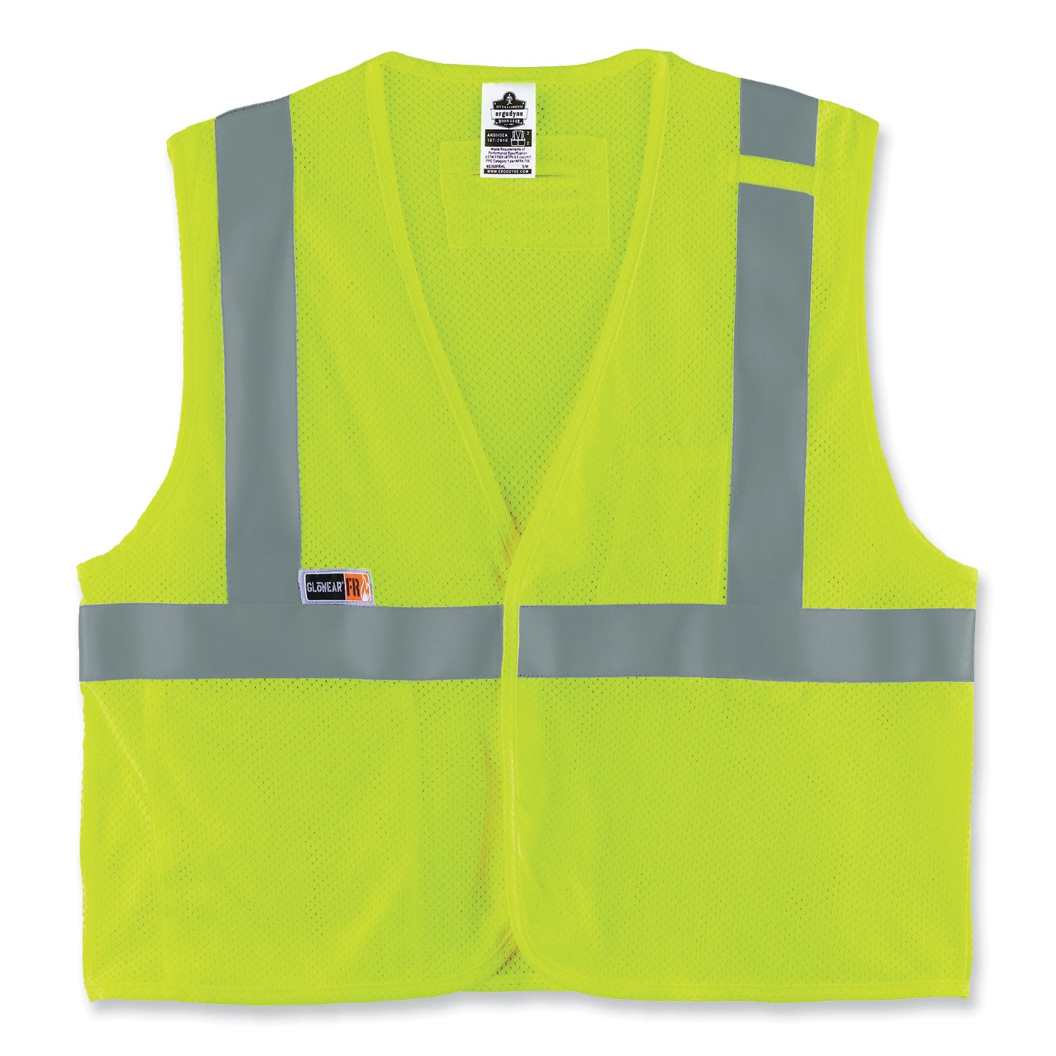 Ergodyne GloWear 8263FRHL Hi-Vis Safety Vest, 4XL/5XL, Lime, Mesh/Modacrylic, Flame Resistant, Reflective, 2 Pockets, Hook & Loop Closure, Machine Washable, 1 Each