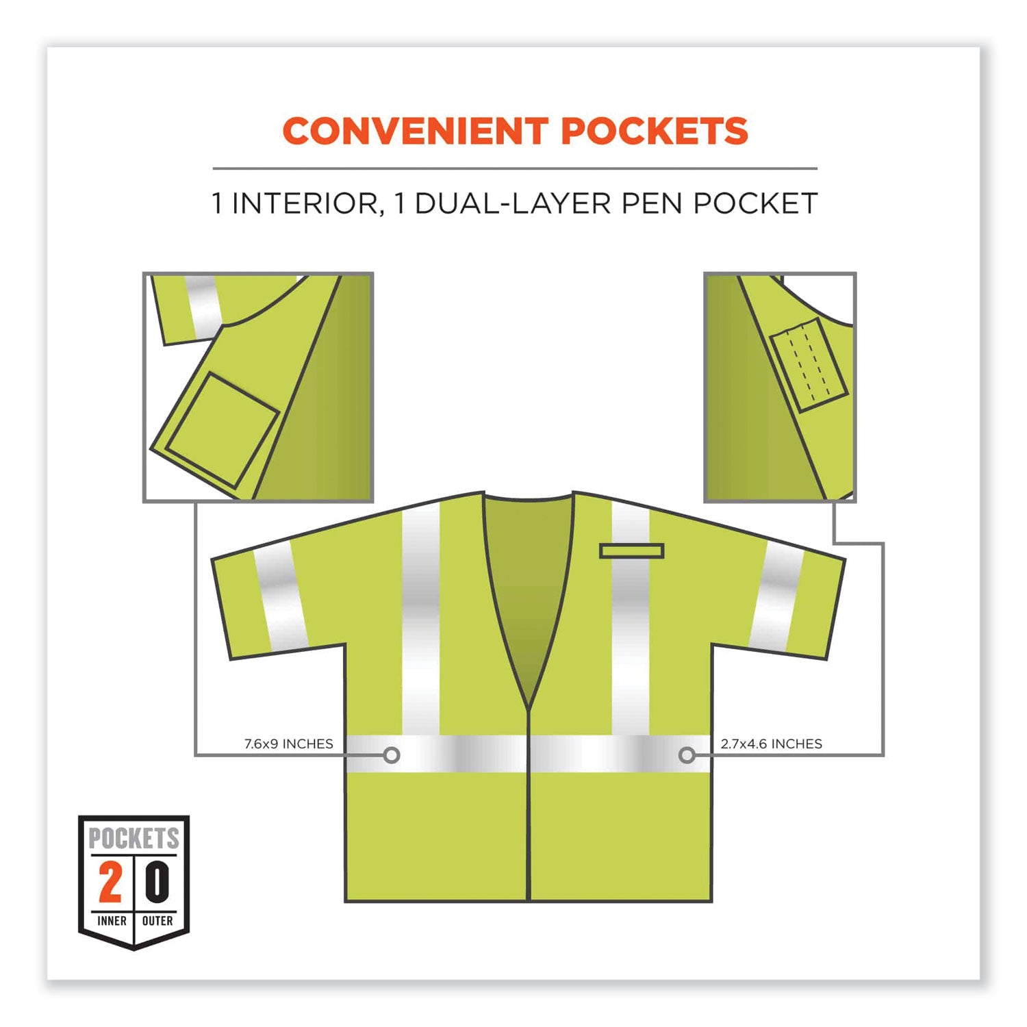 Ergodyne 8356FRHL Type R Class 3 Flame-Resistant Modacrylic Vest, Large/Extra Large, Lime, Hook & Loop Closure, Mic Tab, Reflective, Interior Pocket, Pen Slot, Breathable, 1 Each
