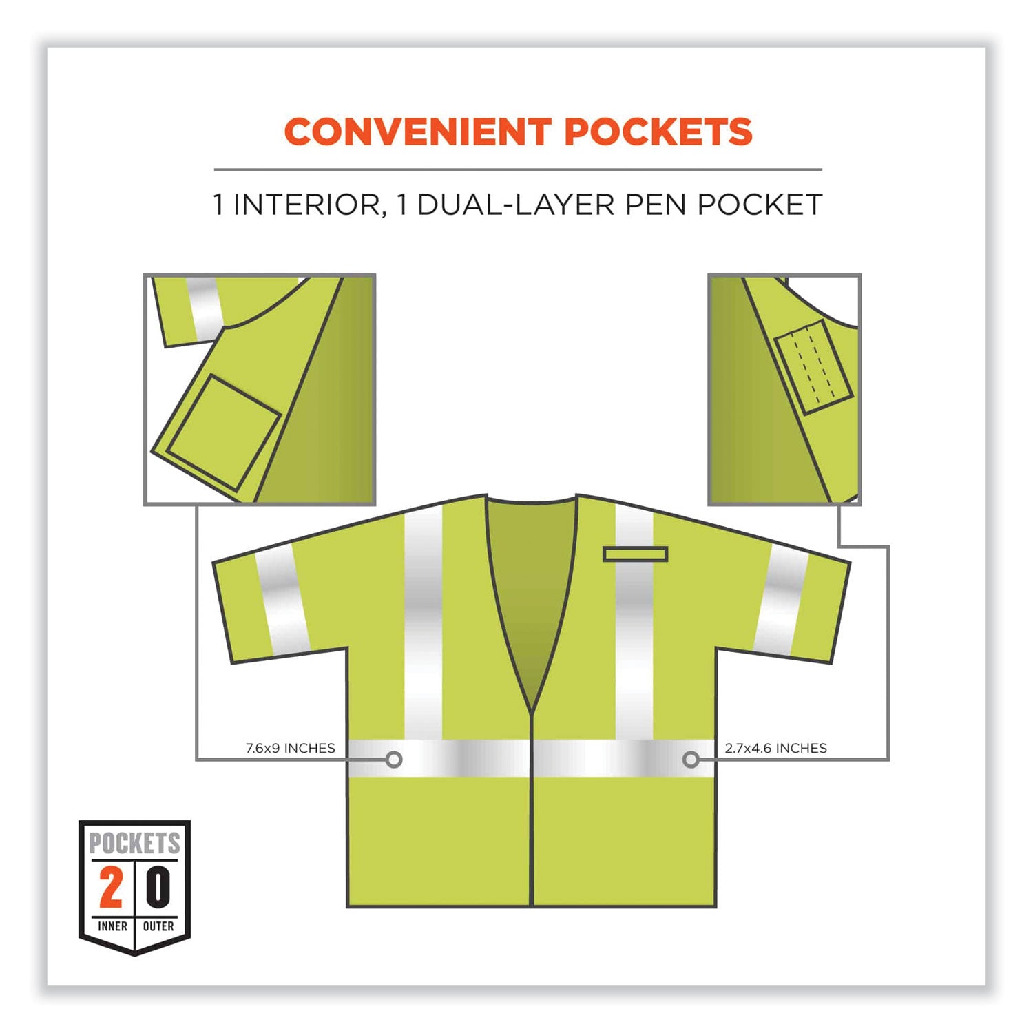 Ergodyne GloWear 8356FRHL Type R Class 3 Flame-Resistant Modacrylic Vest, 2XL/3XL, Lime, Hook & Loop Closure, Reflective, High Visibility, Mic Tab, Interior Pocket, Pen Slot, Breathable, 1 Each