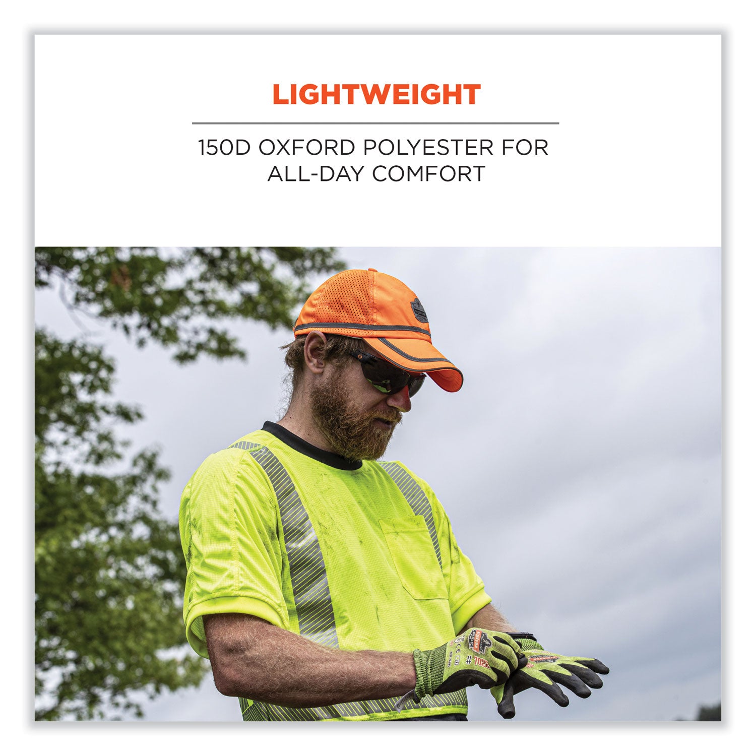 Ergodyne GloWear 8930 Class 2 Hi-Vis Baseball Cap, Polyester, Orange, Mesh Vent, Retroreflective Stripe, ANSI Compliant, 1 Each