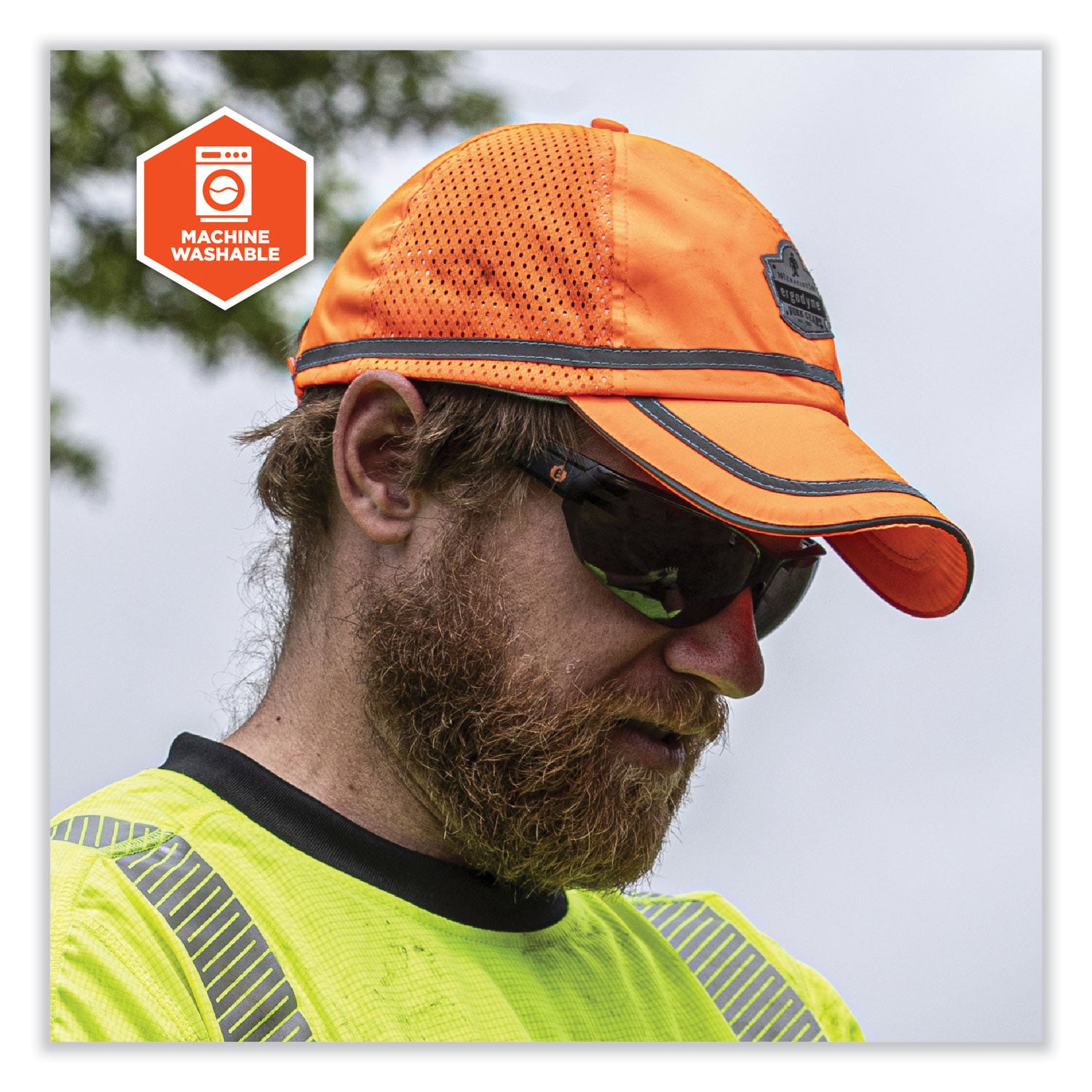 Ergodyne GloWear 8930 Class 2 Hi-Vis Baseball Cap, Polyester, Orange, Mesh Vent, Retroreflective Stripe, ANSI Compliant, 1 Each