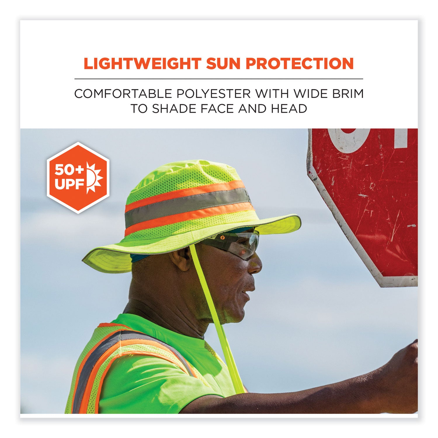 Ergodyne 8935 HI-Vis Ranger Sun Hat - Large (L)/Extra Large (XL) Size - Polyester - Orange