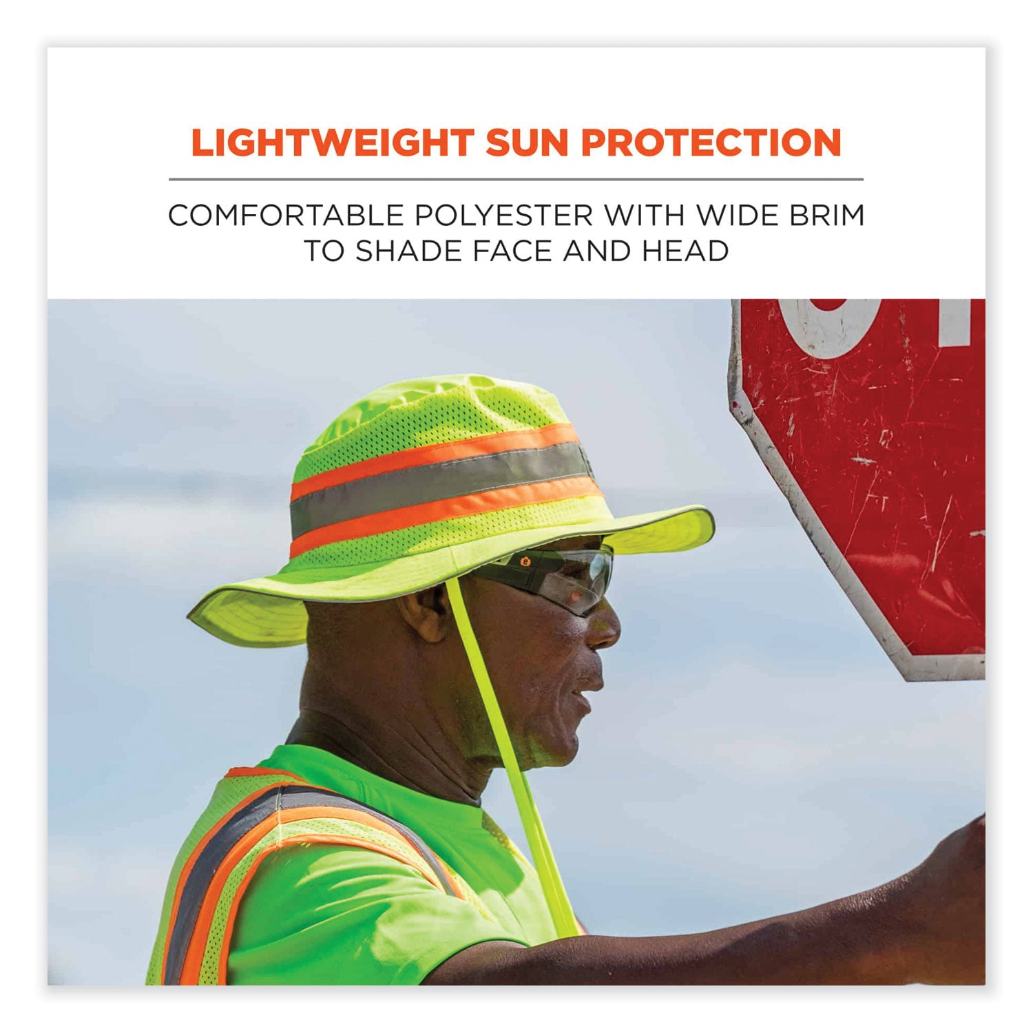 Ergodyne 8935 HI-Vis Ranger Sun Hat - Small (S)/Medium (M) Size - Polyester - Lime
