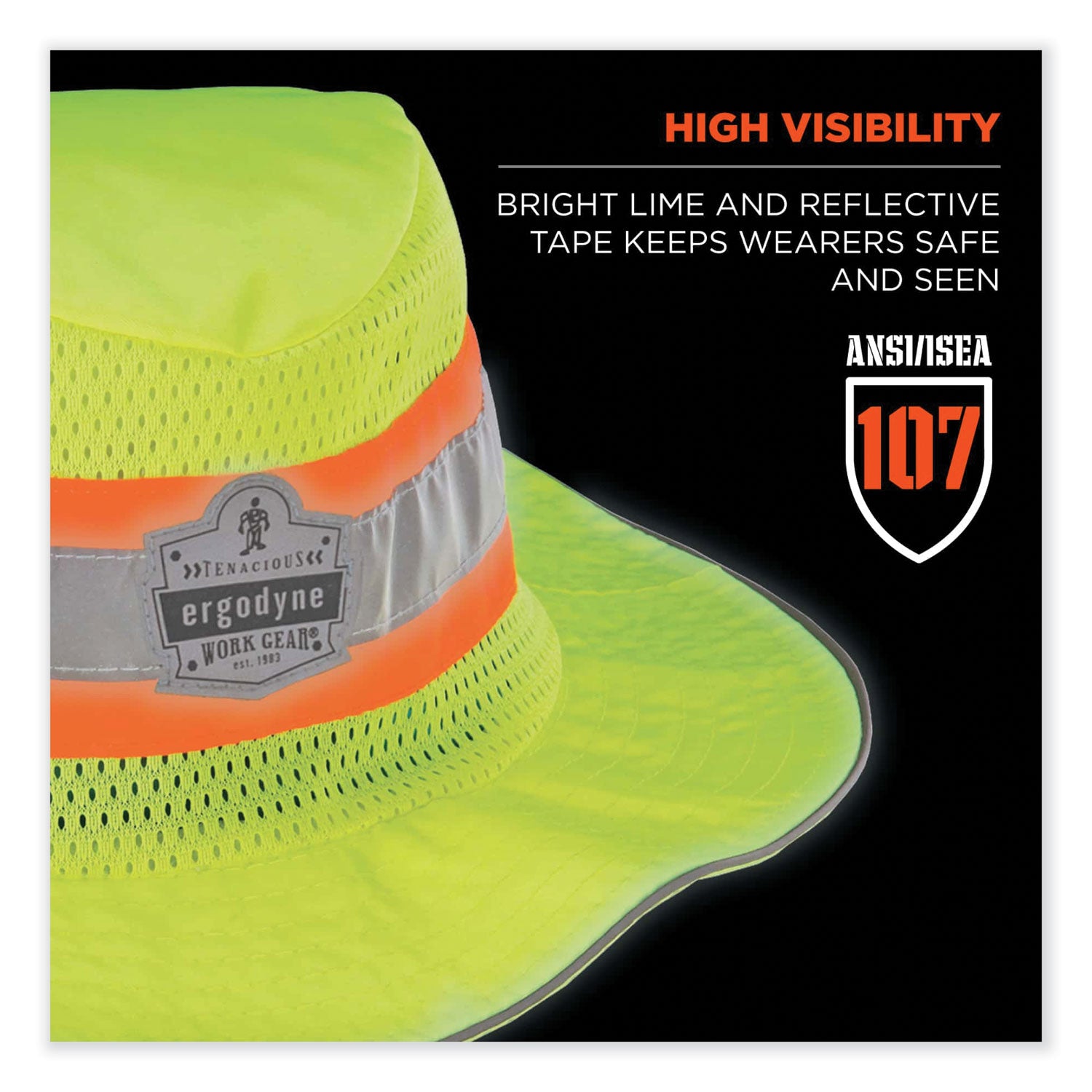 Ergodyne 8935 HI-Vis Ranger Sun Hat - Large (L)/Extra Large (XL) Size - Polyester - Lime