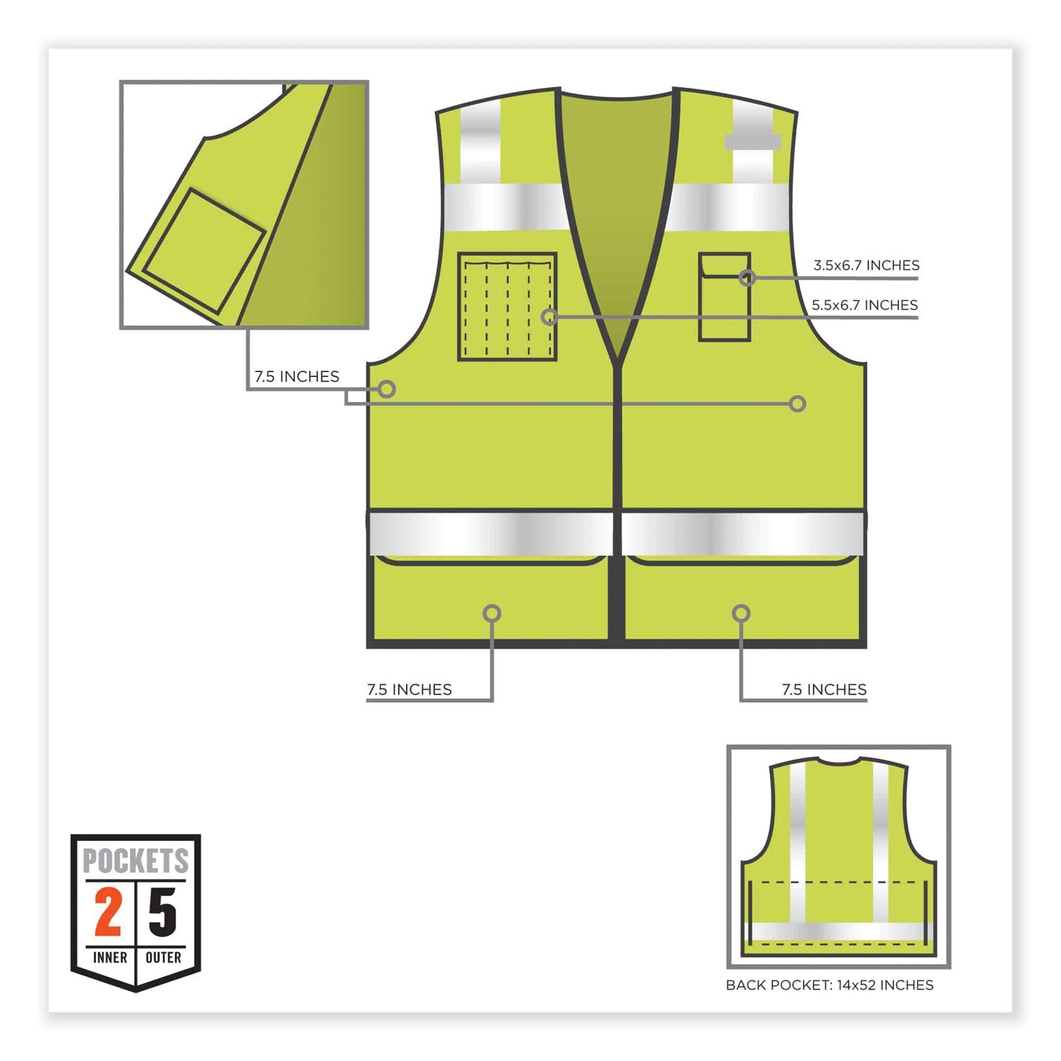 GloWear 8253HDZ Class 2 Heavy-Duty Mesh Surveyors Vest, Polyester, 2X-Large/3X-Large, Lime