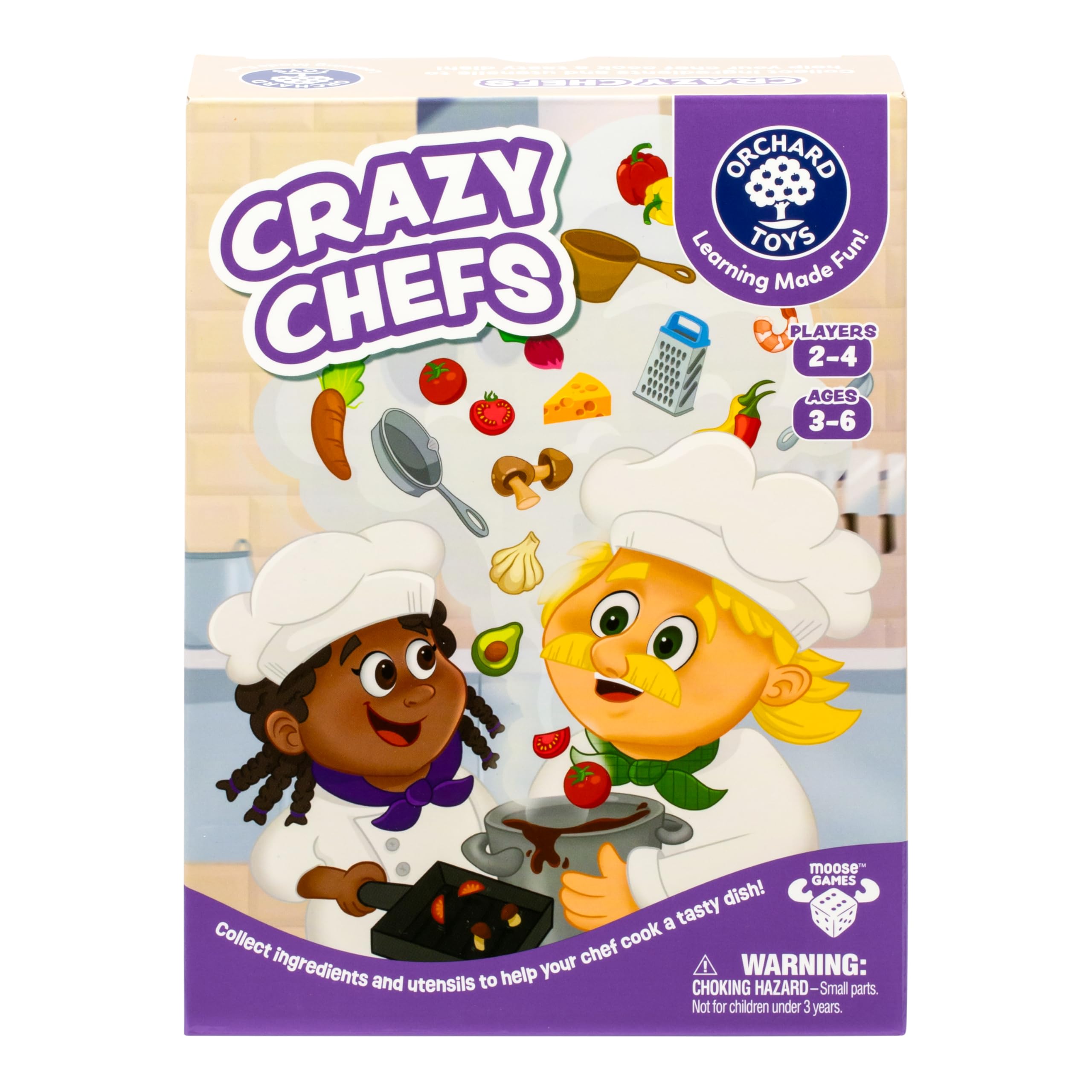 Orchard Toys Crazy Chefs Game - New Art, Help The Crazy Chefs Gather Their Ingredients & Utensils to Prepare a Delicious Meal, The Player Whose Dish is Ready First Wins, Ages 3-6, for 2-4 Players