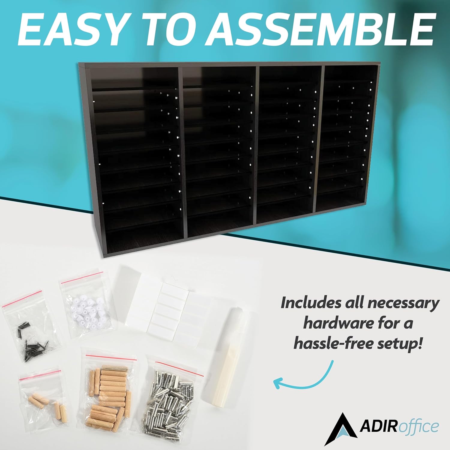 Wood Adjustable 36 Compartment Literature Organizer, Black 2 Pack