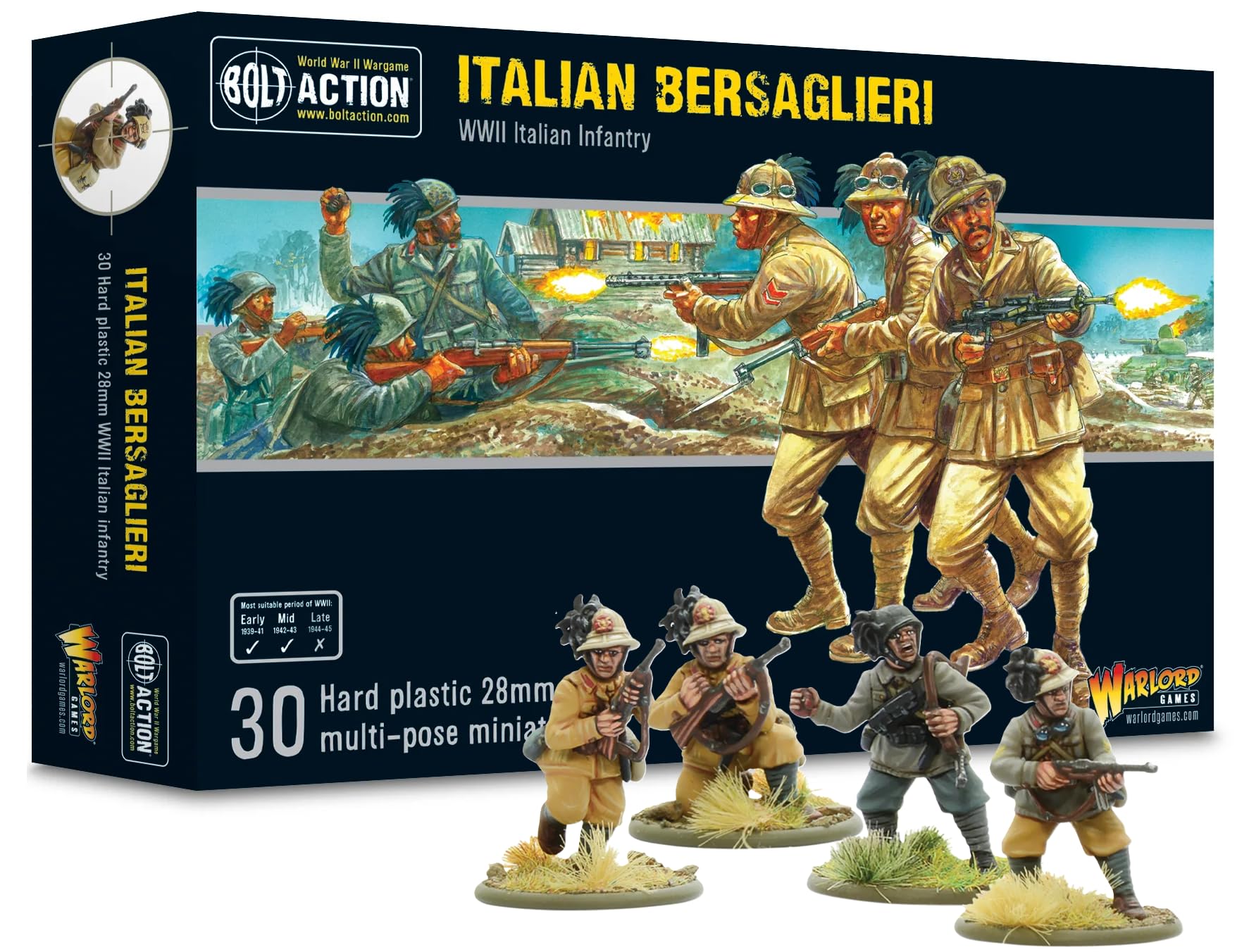 Warlord Games Bolt Action WWII Italian Bersaglieri Figures 1:56 Military Table Top Wargaming Plastic Model Kit 402015802