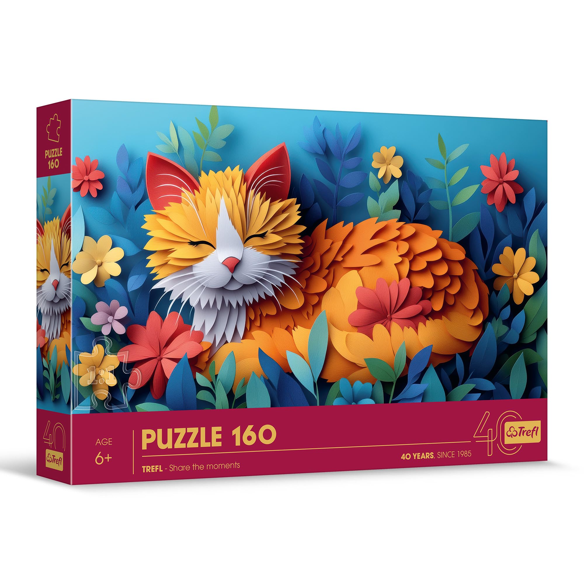 Trefl - 3D Effect Puzzle, Kitten - 160 Pieces - Trefl’s 40th Anniversary, Colourful Puzzles with Animals, for Children Aged 6 and Older