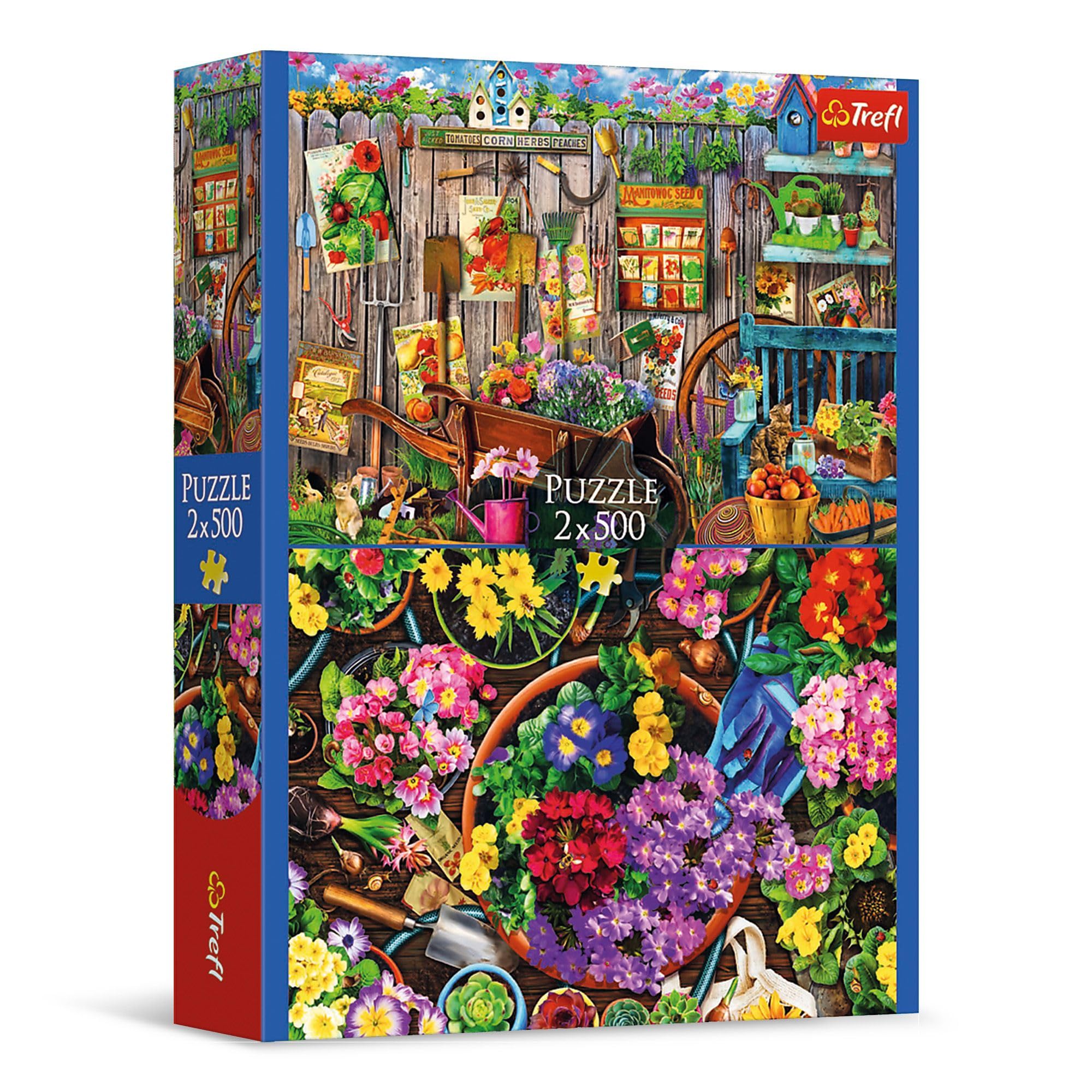 Trefl Working in The Garden 2x500 Piece Jigsaw Puzzle, 19"x13" Print, Two Separate Illustration, DIY, Creative Fun, Classic Puzzle for Adults and Children from 10 Years Old