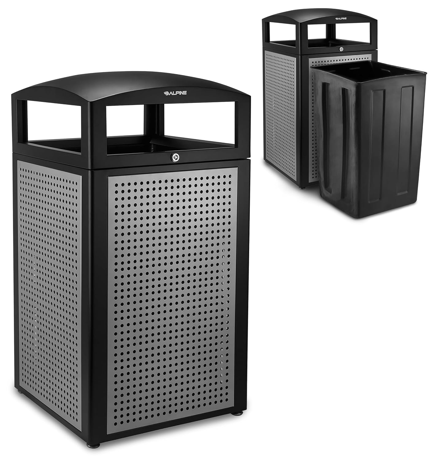 Alpine Industries Rugged 40-Gallon All-Weather Trash Containers with Steel Panels