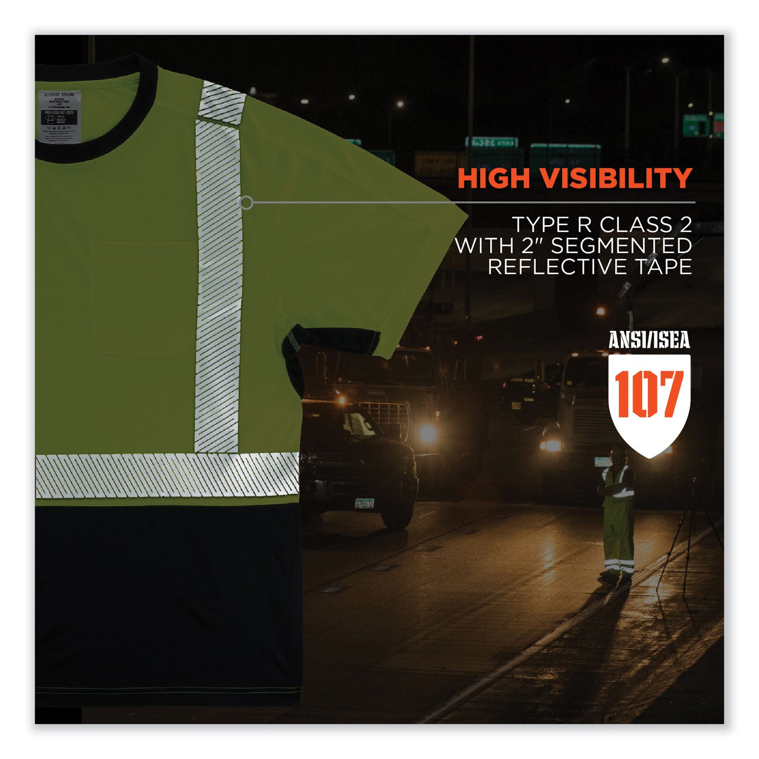 Ergodyne GloWear 8283BK Lightweight Hi-Vis T-Shirt, 2XL, Lime/Black, 100% Polyester, 1 Each