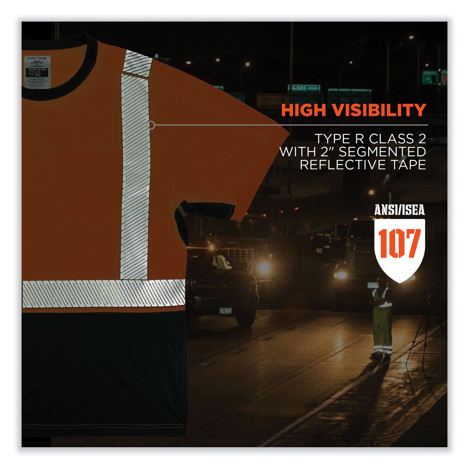 Ergodyne 8283BK Lightweight Hi-Vis T-Shirt, Small, Black/Orange, 100% Polyester, 1 Each
