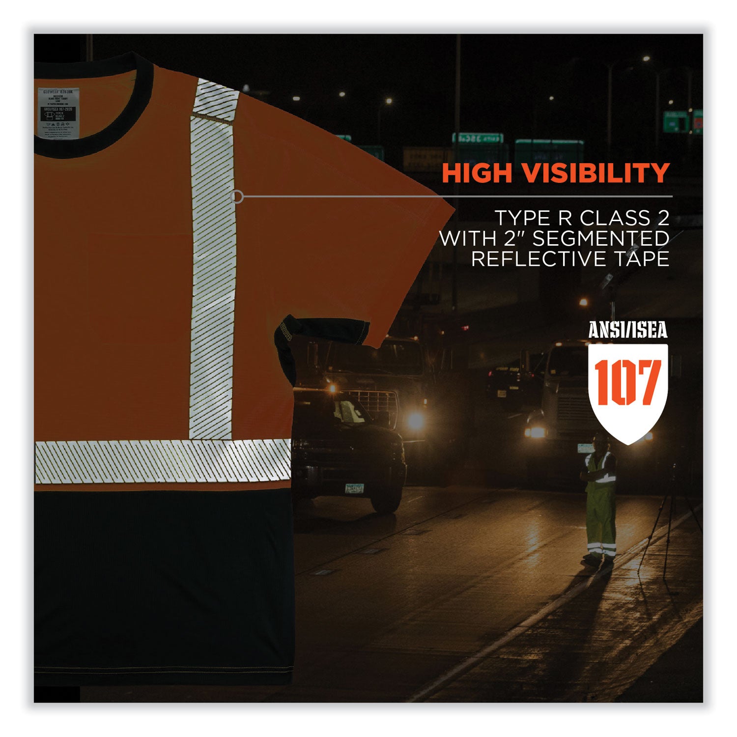 Ergodyne 8283BK Lightweight Hi-Vis T-Shirt, Medium, Black/Orange, 100% Polyester, 1 Each