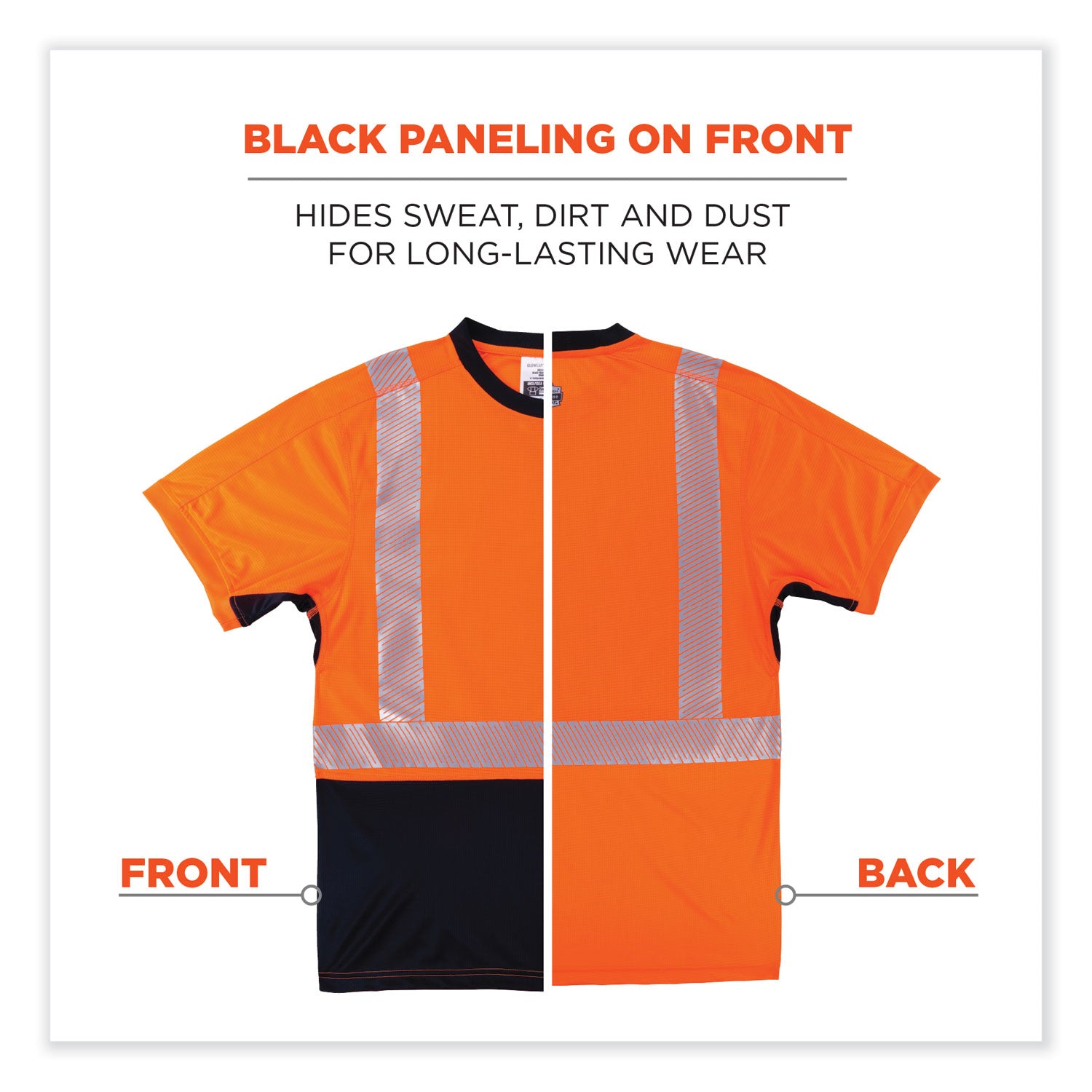 Ergodyne 8283BK Lightweight Hi-Vis T-Shirt, 2XL, Black/Orange, 100% Polyester, 1 Each