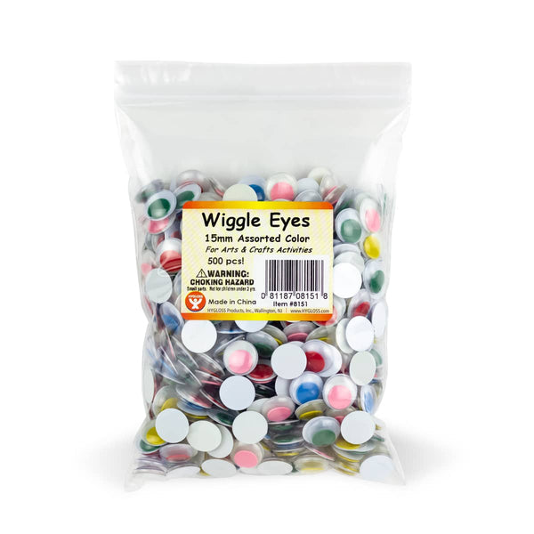 Wiggle Eyes - Paste On, 15 mm Asst'd, 500
