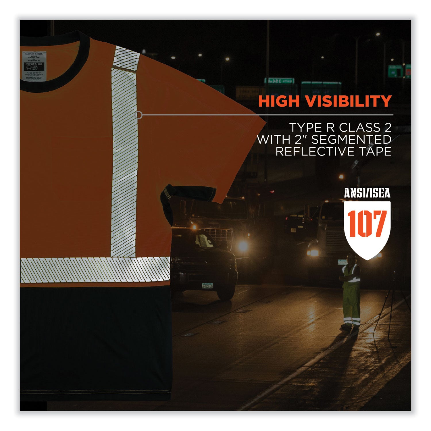 Ergodyne 8283BK Lightweight Hi-Vis T-Shirt, 5XL, Black/Orange, 100% Polyester, 1 Each