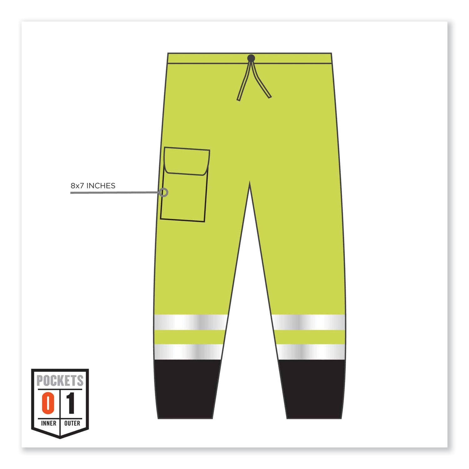 Ergodyne 8910BK Class E Bottom Hi-Vis Pants, 2-3XL, Lime/Black, Polyester Mesh, 1 Each