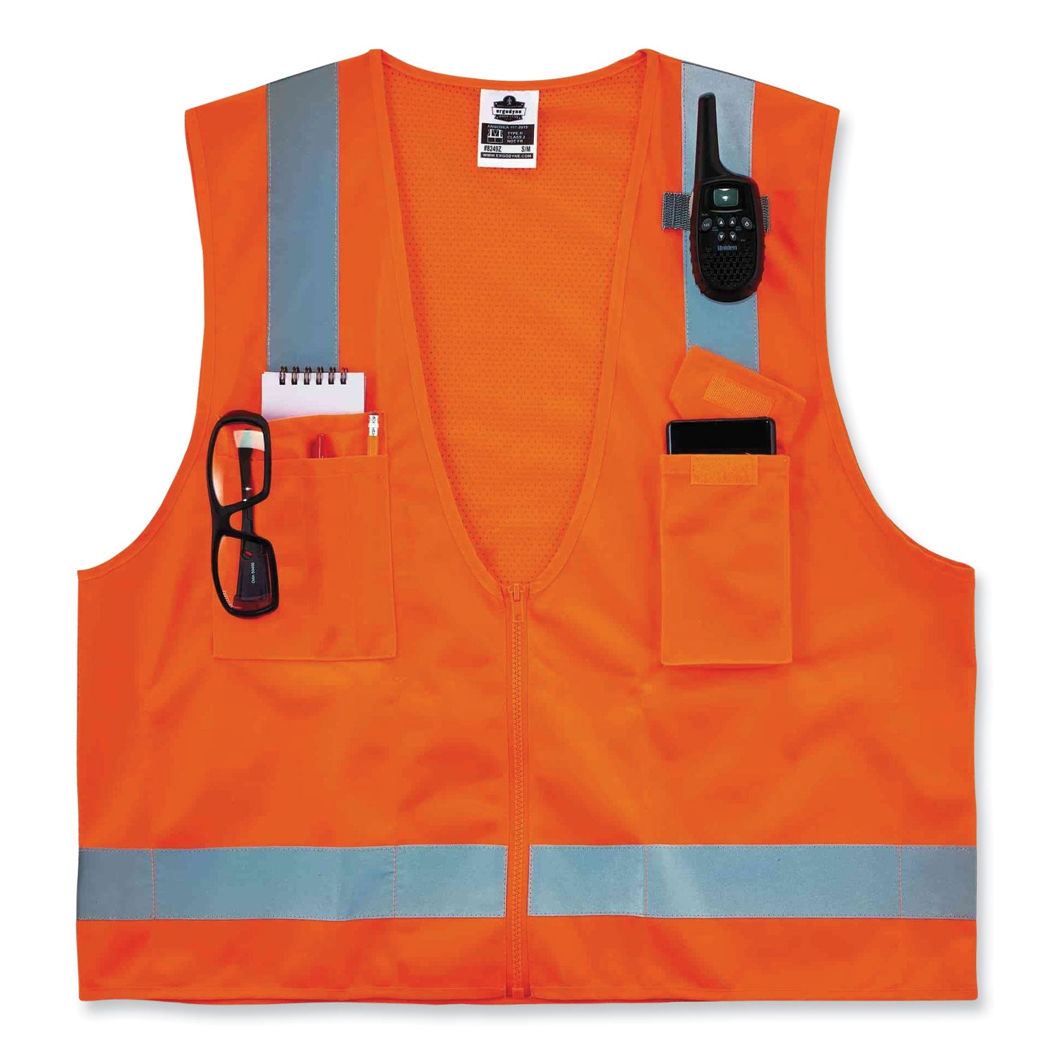 Ergodyne 8249Z Type R Class 2 Economy Surveyors Vest, Extra Small, Zipper Closure, Orange, Machine Washable, Breathable, Reflective Strip, Lightweight, Cell Phone Pocket, High Visibility, 1 Each