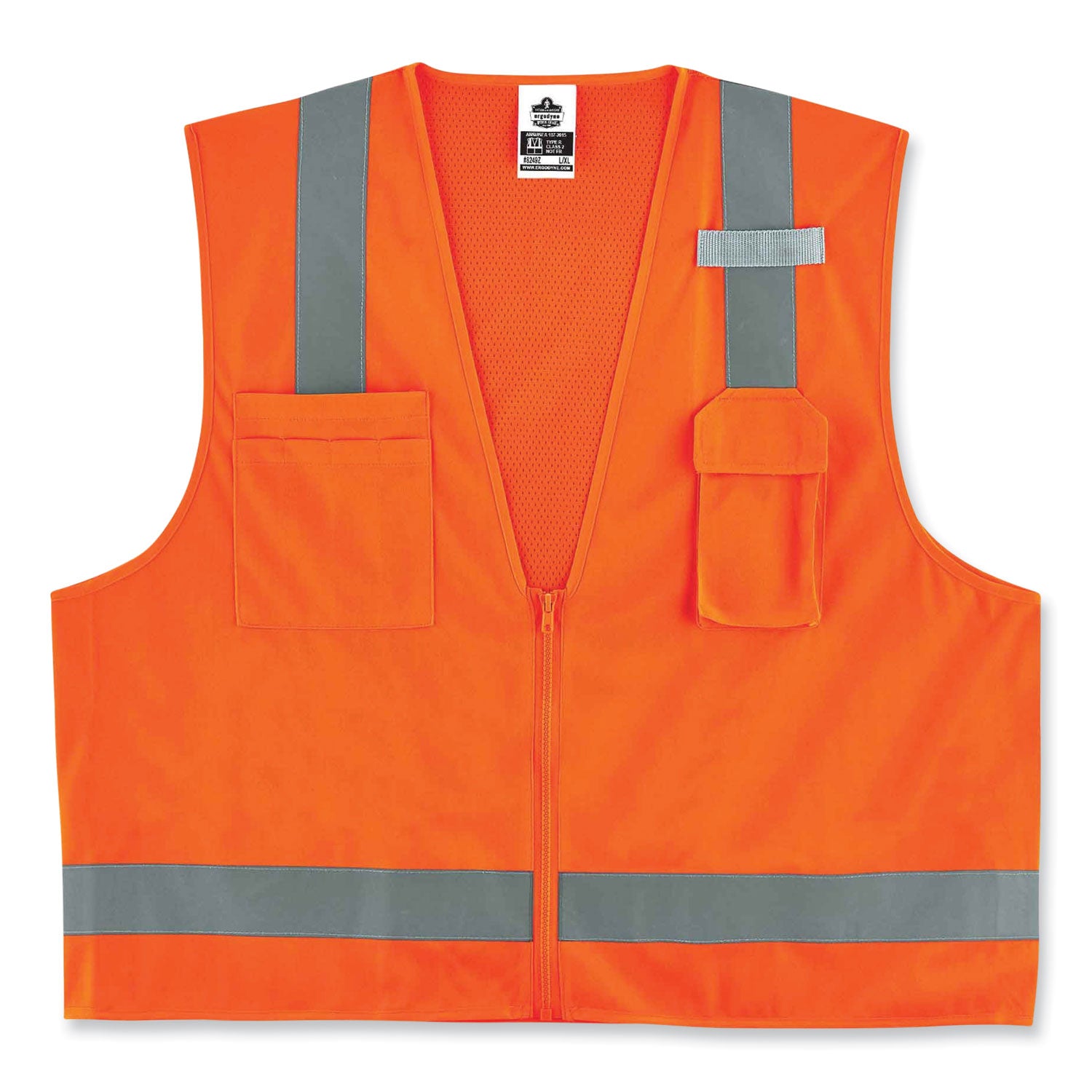 Ergodyne 8249Z Type R Class 2 Economy Surveyors Vest, Small/Medium, Zipper Closure, Orange, Polyester/Polyester Mesh, Reflective, High Visibility, Breathable, Lightweight, Multiple Pockets, 1 Each