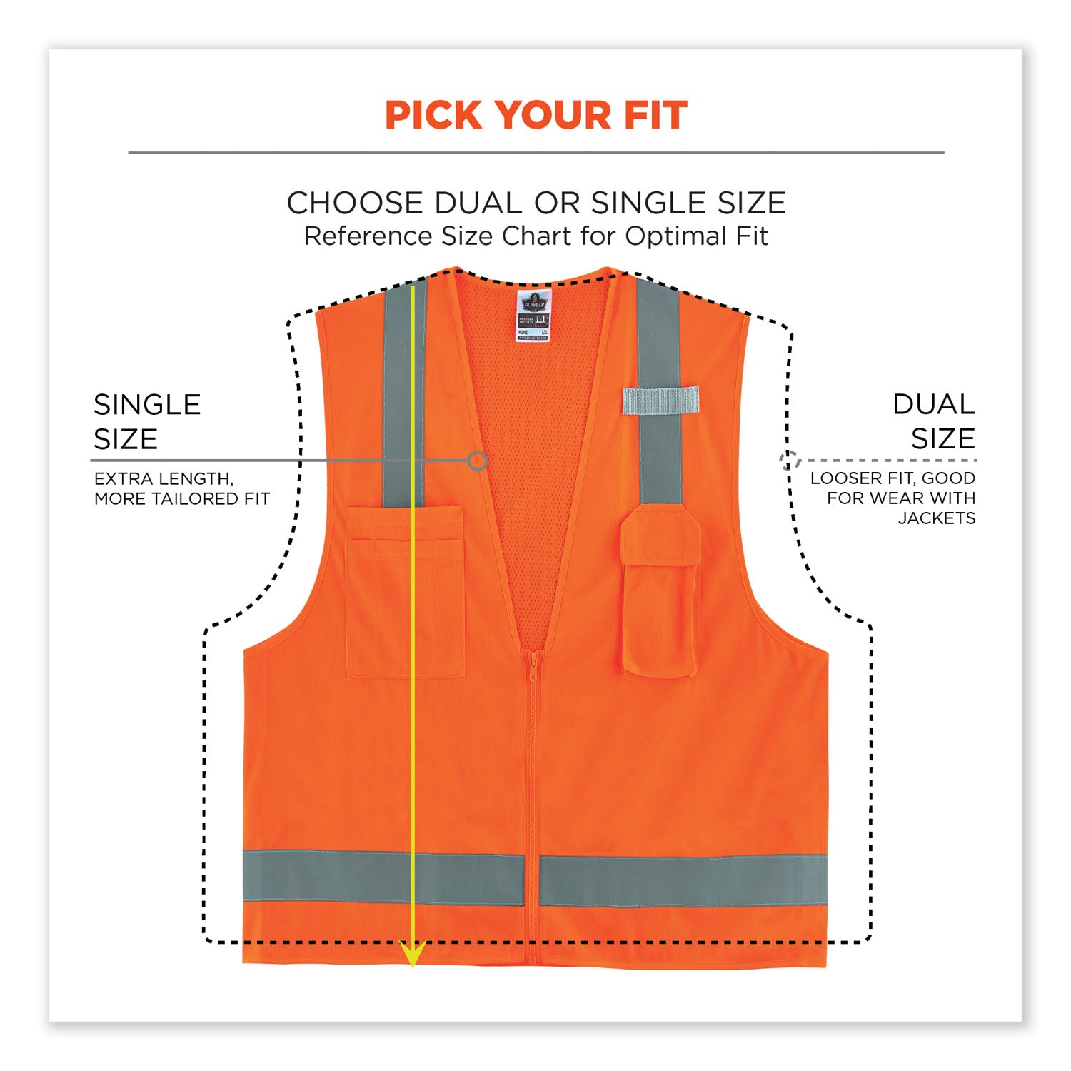 Ergodyne 8249Z Type R Class 2 Economy Surveyors Vest, Large/Extra Large, Zipper Closure, Polyester/Polyester Mesh, Orange, Reflective, High Visibility, Breathable, Lightweight, 1 Each
