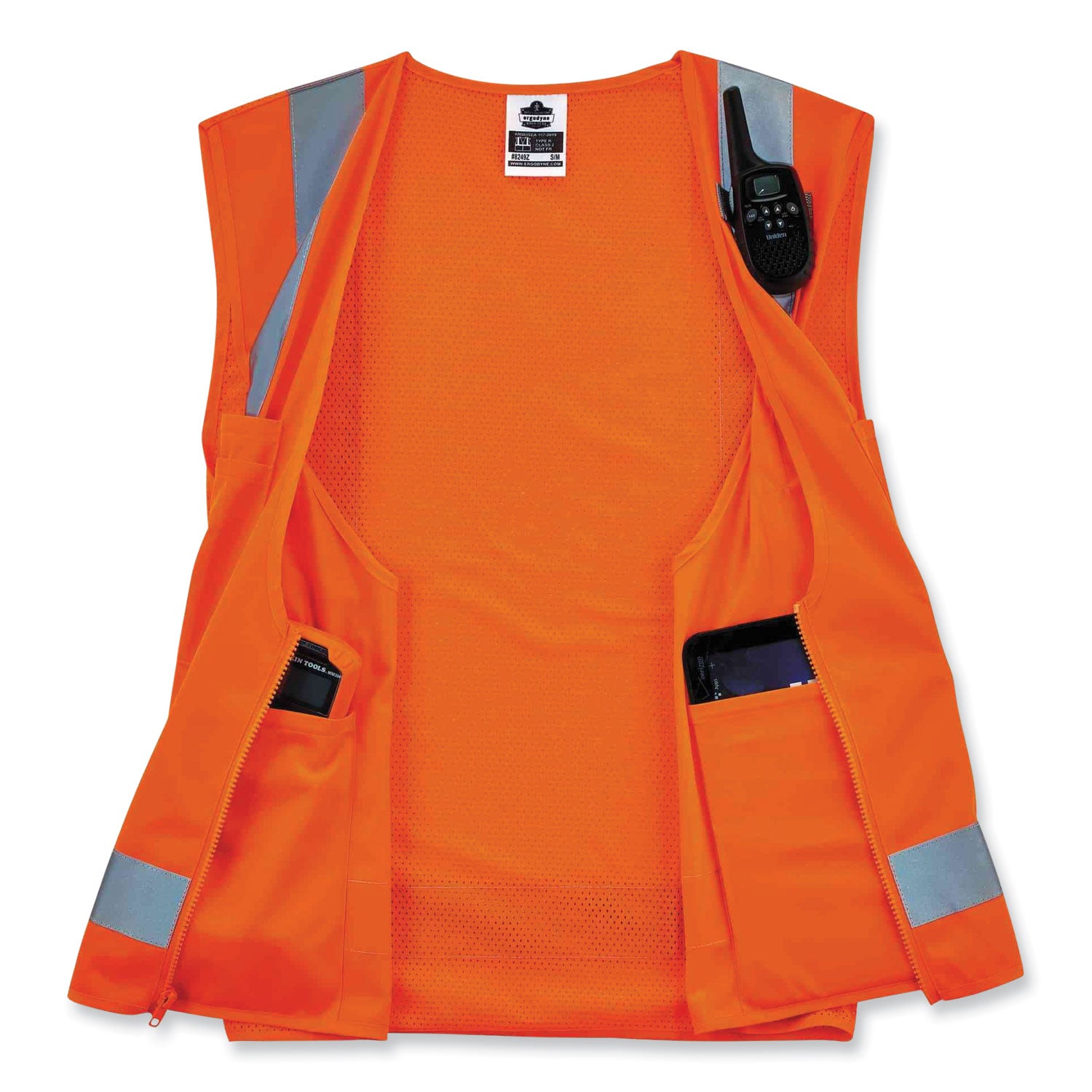 Ergodyne 8249Z Type R Class 2 Economy Surveyors Vest, 4XL/5XL, Zipper Closure, Polyester/Polyester Mesh, Orange, Reflective, High Visibility, Breathable, Lightweight, Multiple Pockets, 1 Each
