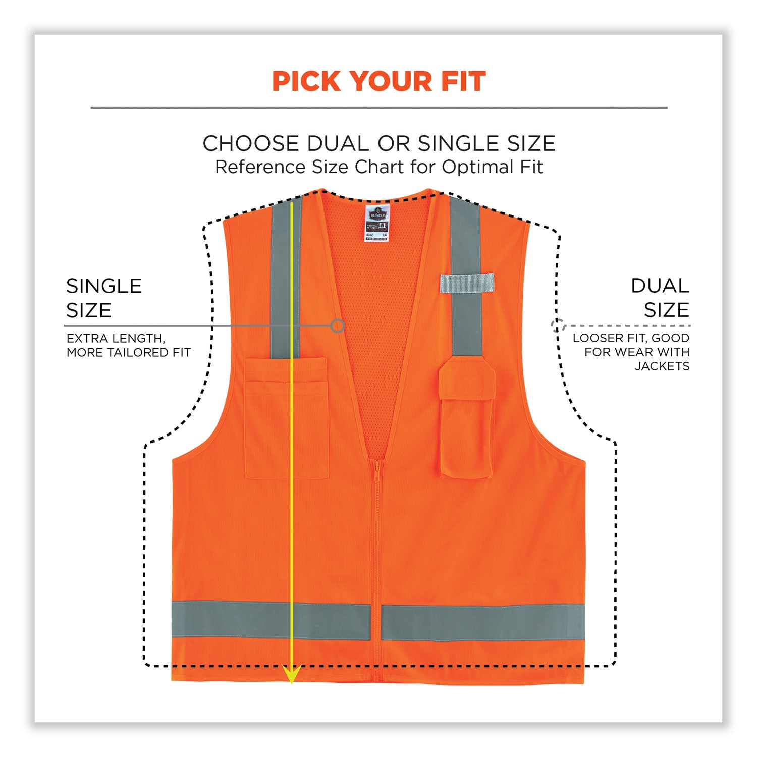 Ergodyne 8249Z Type R Class 2 Economy Surveyors Vest, 4XL/5XL, Zipper Closure, Polyester/Polyester Mesh, Orange, Reflective, High Visibility, Breathable, Lightweight, Multiple Pockets, 1 Each