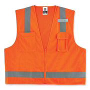 Ergodyne 8249Z Type R Class 2 Economy Surveyors Vest, 4XL/5XL, Zipper Closure, Polyester/Polyester Mesh, Orange, Reflective, High Visibility, Breathable, Lightweight, Multiple Pockets, 1 Each