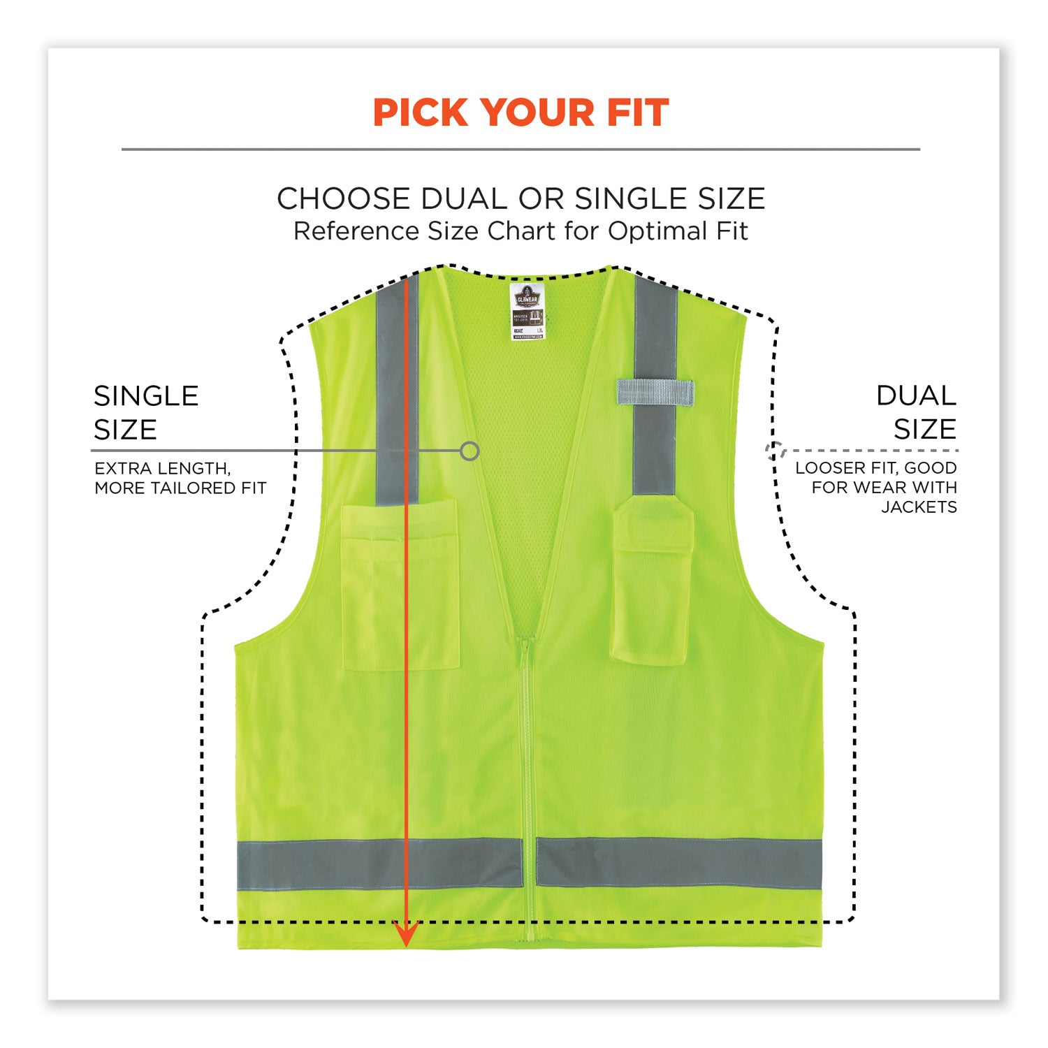 Ergodyne 8249Z Type R Class 2 Economy Surveyors Vest, Extra Small, Lime, Zipper Closure, Polyester/Polyester Mesh, Reflective, High Visibility, Breathable, Lightweight, Chest Pocket, 1 Each