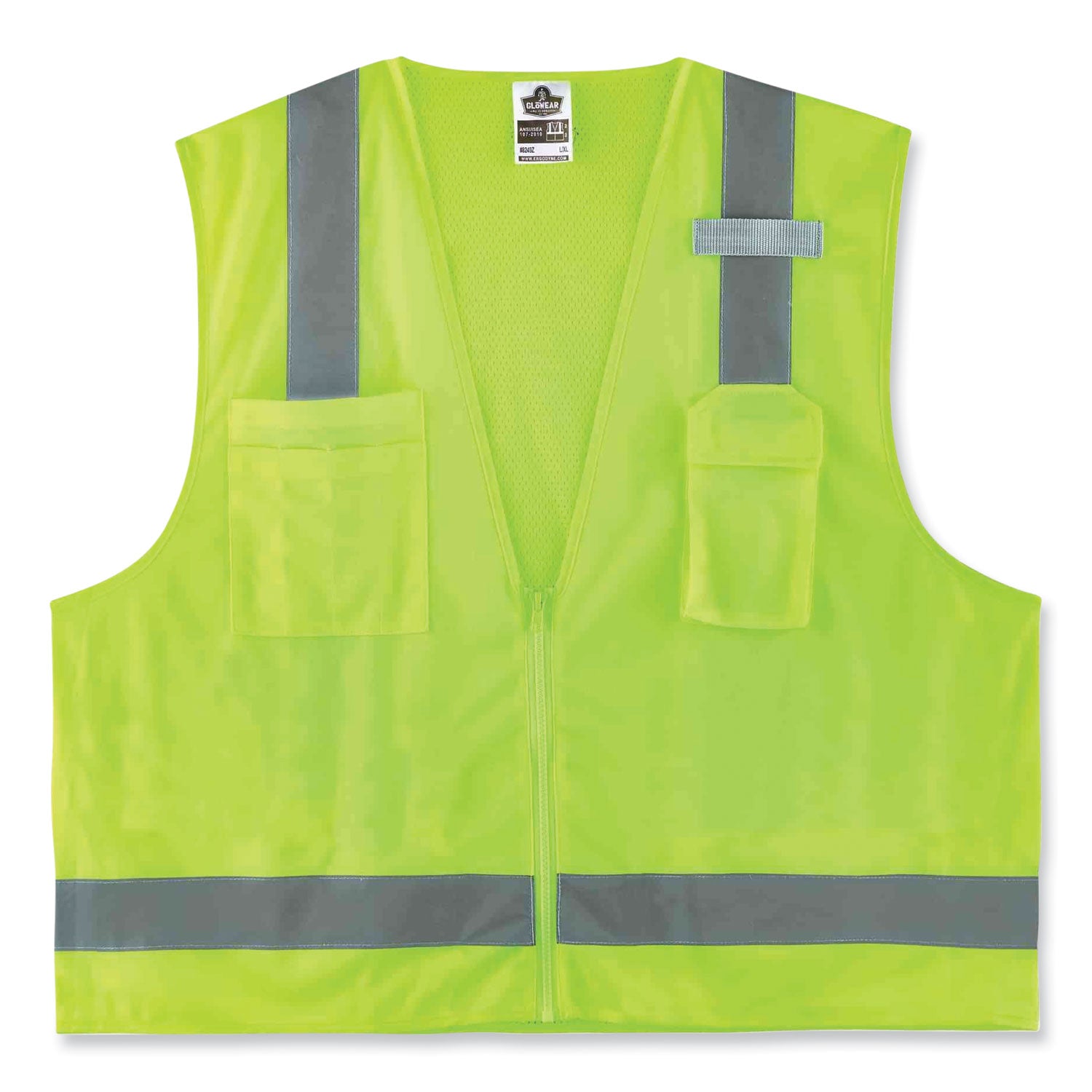 Ergodyne 8249Z Type R Class 2 Economy Surveyors Vest, Extra Small, Lime, Zipper Closure, Polyester/Polyester Mesh, Reflective, High Visibility, Breathable, Lightweight, Chest Pocket, 1 Each