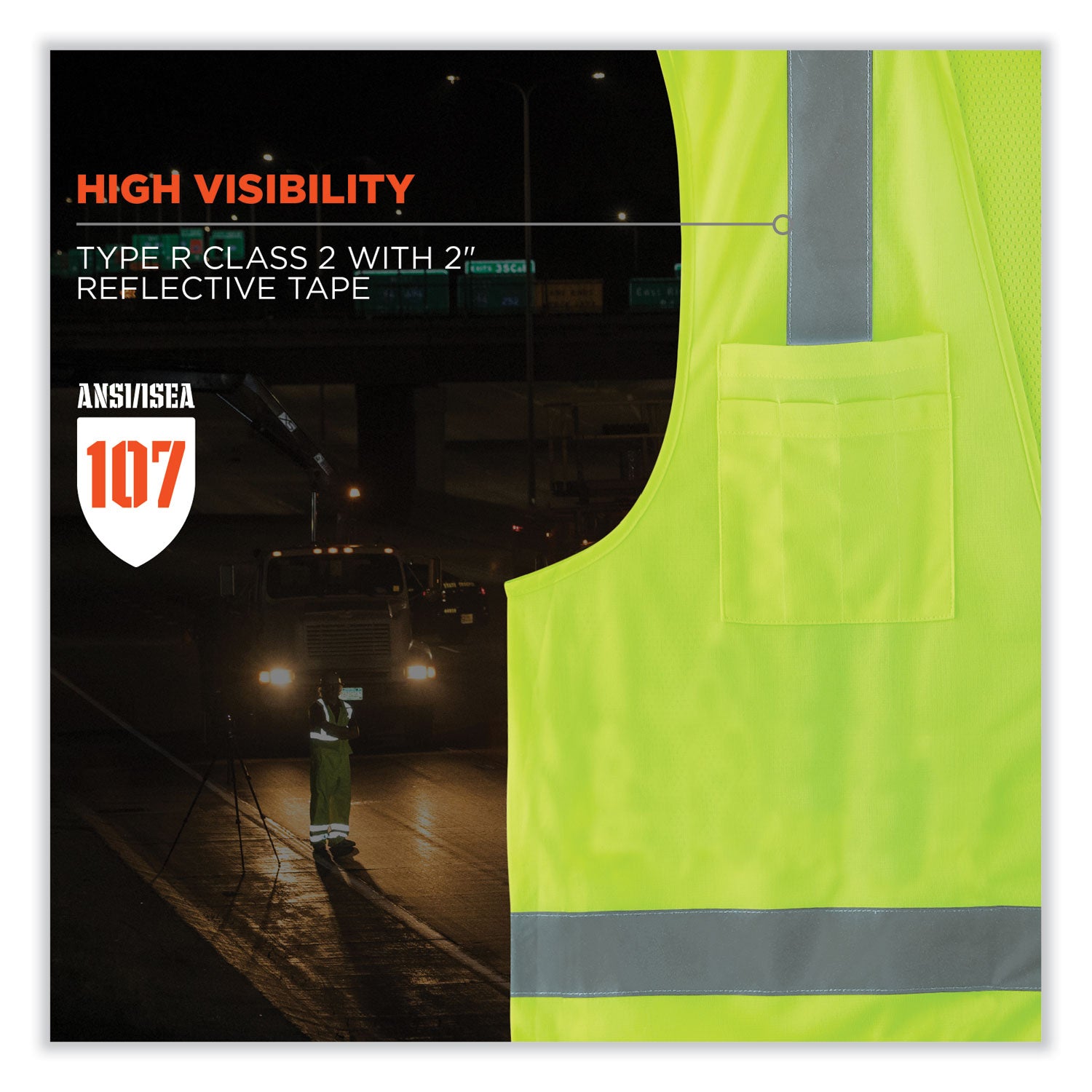 Ergodyne 8249Z Type R Class 2 Economy Surveyors Vest, Small/Medium, Lime, Zipper Closure, Polyester, Reflective, High Visibility, Breathable, Lightweight, 1 Each