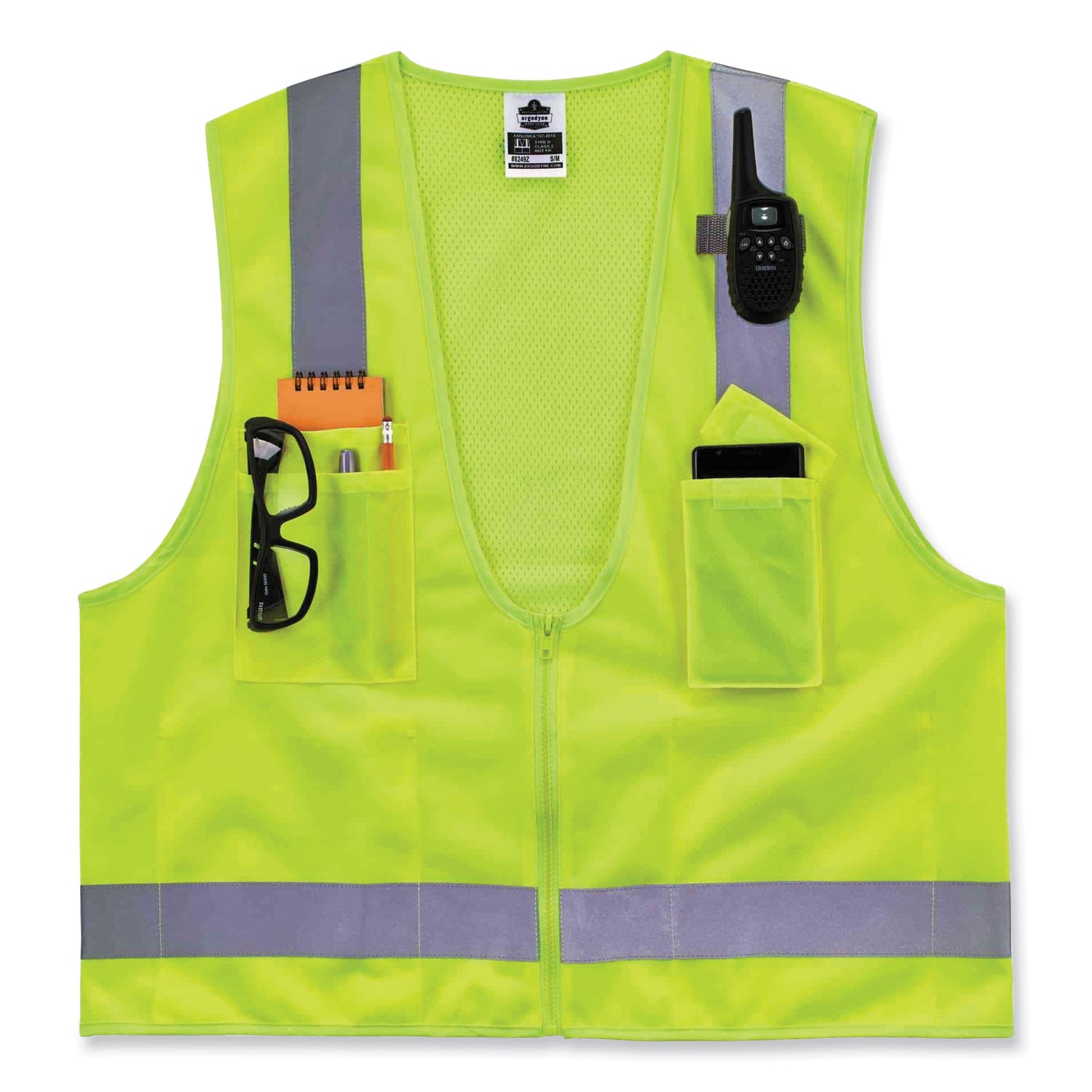 Ergodyne 8249Z Type R Class 2 Economy Surveyors Vest, Small/Medium, Lime, Zipper Closure, Polyester, Reflective, High Visibility, Breathable, Lightweight, 1 Each
