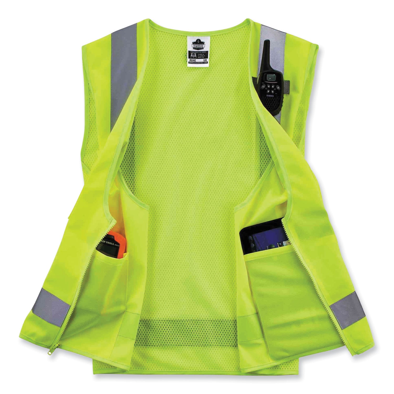 Ergodyne 8249Z Type R Class 2 Economy Surveyors Vest, 2XL/3XL, Zipper Closure, Polyester Solid Front & Mesh Back, Lime, Reflective, High Visibility, Breathable, Lightweight, Multiple Pockets, 1 Each