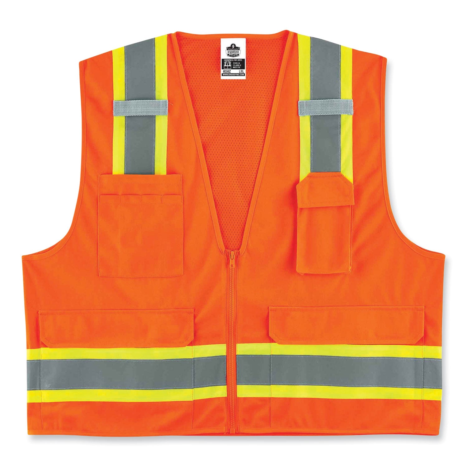 Ergodyne 8248Z Type R Class 2 Two-Tone Surveyors Vest, Small/Medium, Zipper Closure, Poly Mesh, Orange, Pocket, Mic Tab, Reflective, 1 Each