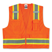 Ergodyne 8248Z Type R Class 2 Two-Tone Surveyors Vest, Small/Medium, Zipper Closure, Poly Mesh, Orange, Pocket, Mic Tab, Reflective, 1 Each