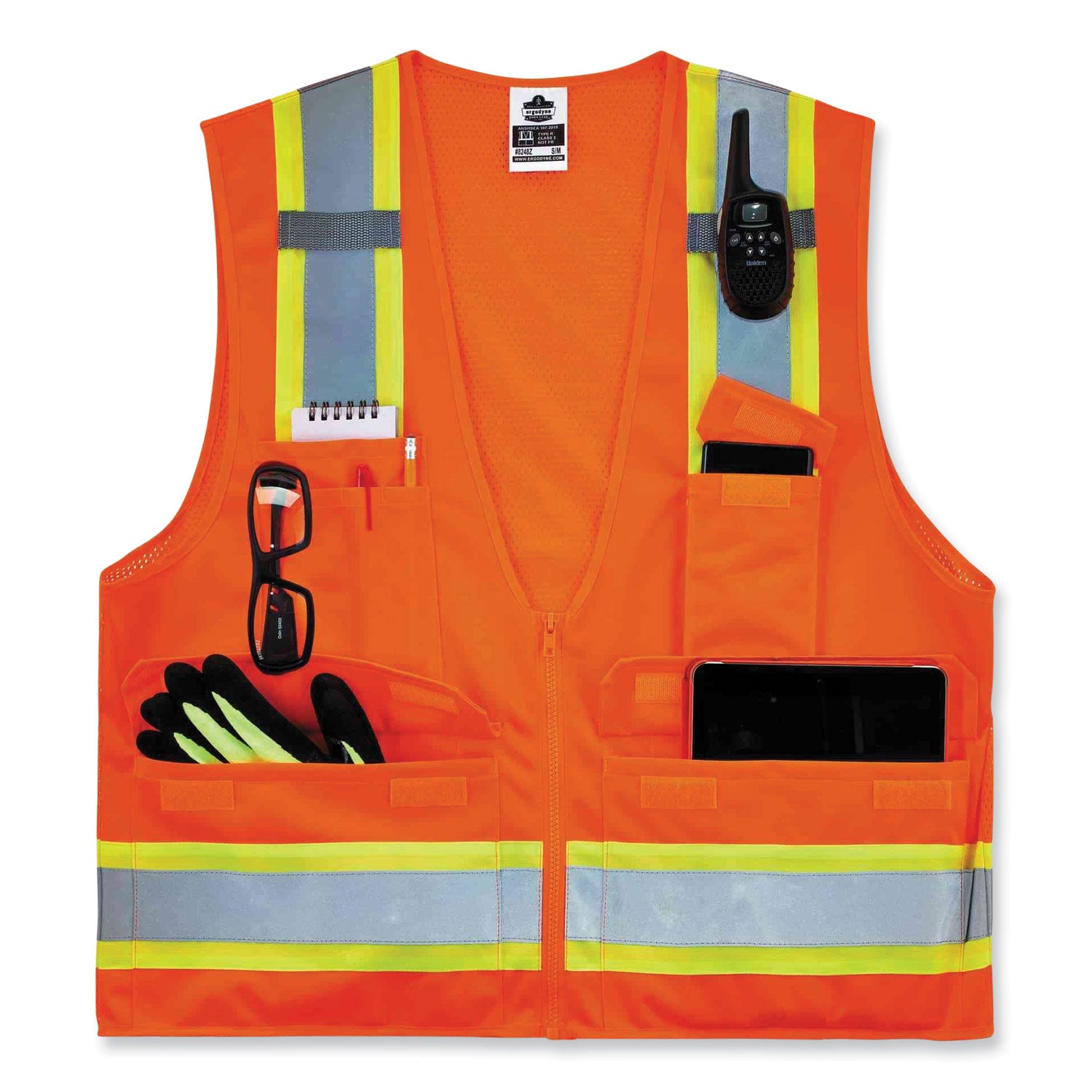 Ergodyne 8248Z Type R Class 2 Two-Tone Surveyors Vest, Large/Extra Large, Zipper Closure, Poly Mesh, Orange, Pocket, Mic Tab, Reflective, 1 Each