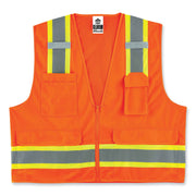 Ergodyne 8248Z Type R Class 2 Two-Tone Surveyors Vest, 2XL/3XL, Zipper Closure, Poly Mesh, Orange, Pockets, Mic Tab, Reflective, 1 Each