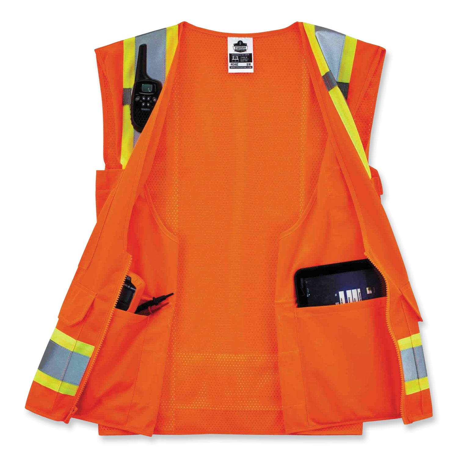 Ergodyne 8248Z Type R Class 2 Two-Tone Surveyors Vest, 4XL/5XL, Zipper Closure, Poly Mesh, Orange, Pocket, Mic Tab, Reflective, 1 Each