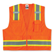 Ergodyne 8248Z Type R Class 2 Two-Tone Surveyors Vest, 4XL/5XL, Zipper Closure, Poly Mesh, Orange, Pocket, Mic Tab, Reflective, 1 Each