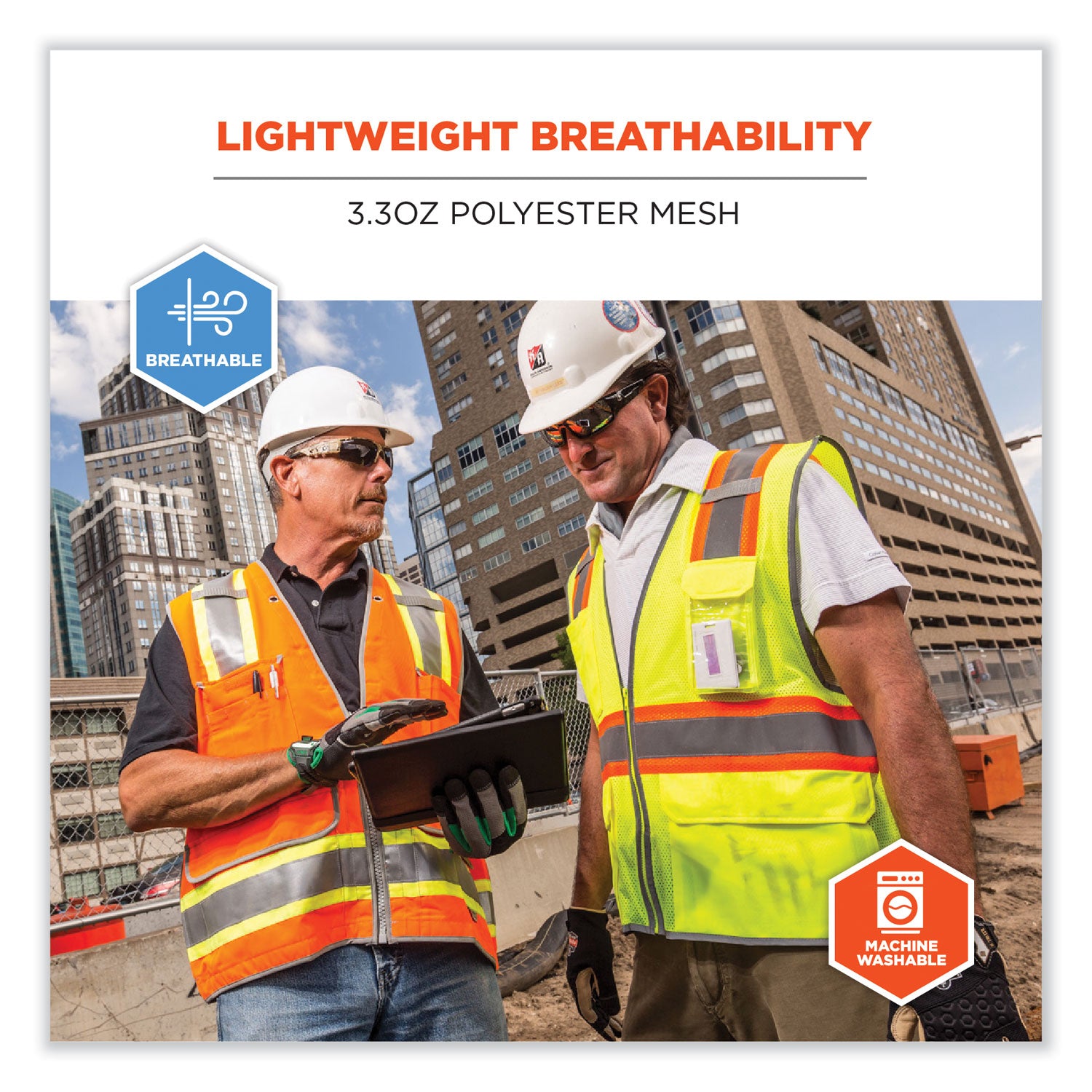 Ergodyne 8246Z Two-Tone Mesh Vest, Type R Class 2, Small/Medium, Zipper Closure, Orange, Machine Washable, Mic Tab, Reflective Strip, Breathable, Lightweight, Badge Holder, Reflective Piping, High Visibility, 1 Each