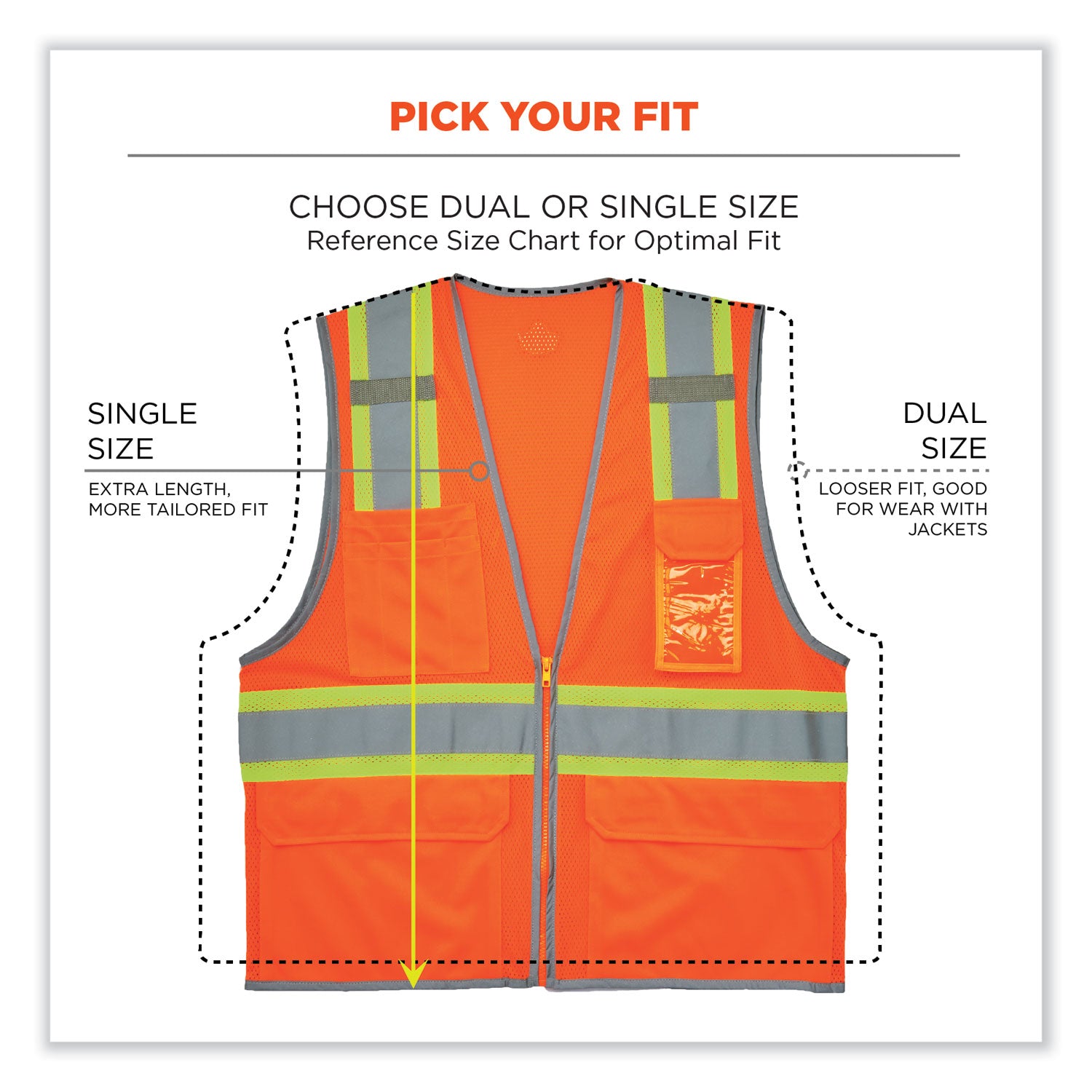Ergodyne 8246Z Two-Tone Mesh Vest, Type R Class 2, Small/Medium, Zipper Closure, Orange, Machine Washable, Mic Tab, Reflective Strip, Breathable, Lightweight, Badge Holder, Reflective Piping, High Visibility, 1 Each