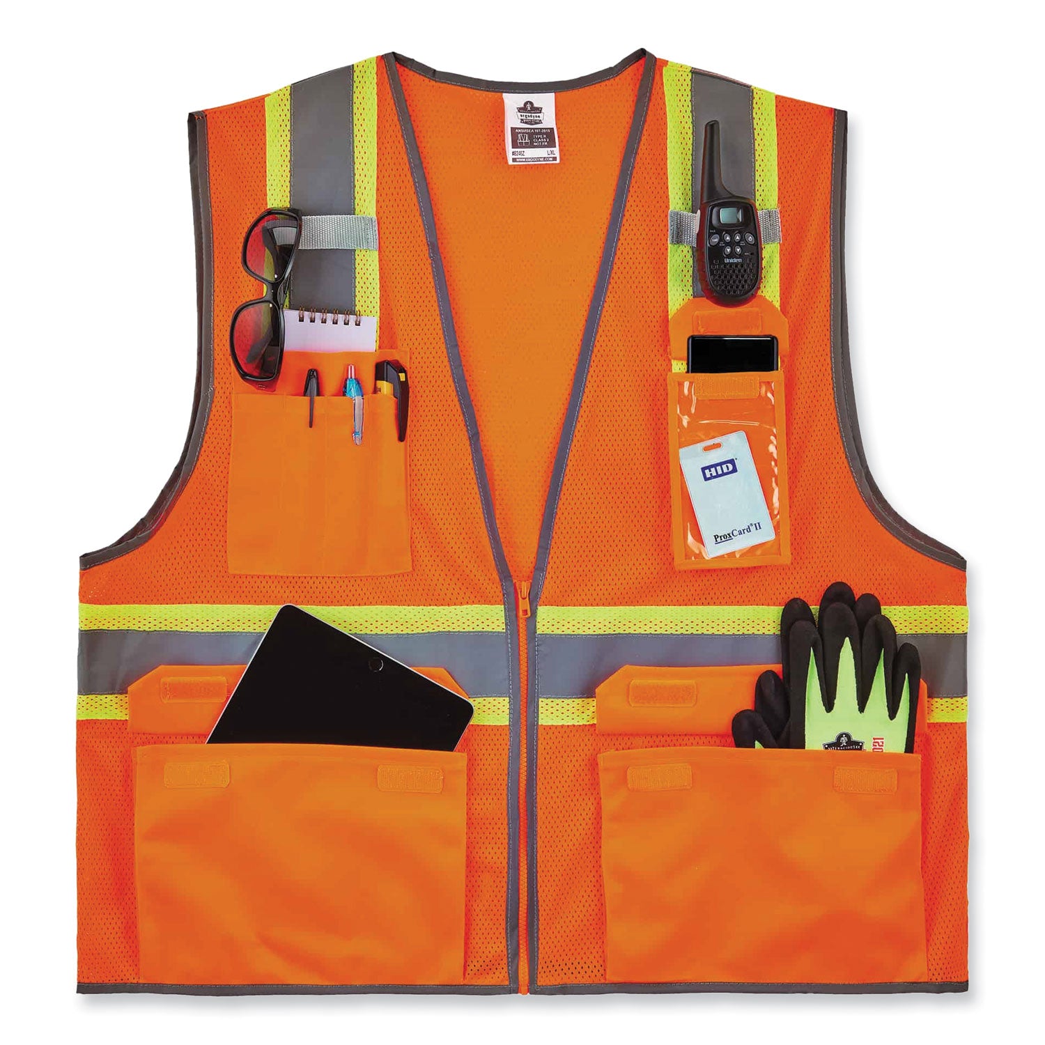 Ergodyne 8246Z Two-Tone Mesh Vest, Type R Class 2, Small/Medium, Zipper Closure, Orange, Machine Washable, Mic Tab, Reflective Strip, Breathable, Lightweight, Badge Holder, Reflective Piping, High Visibility, 1 Each