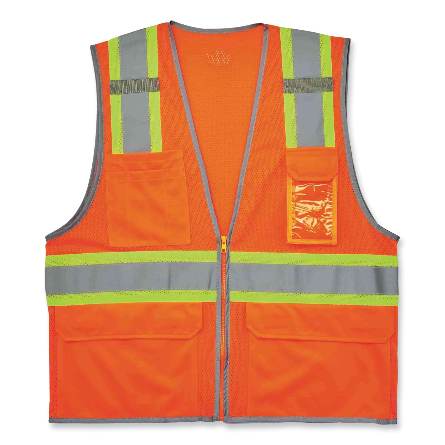 Ergodyne 8246Z Two-Tone Mesh Vest, Type R Class 2, Small/Medium, Zipper Closure, Orange, Machine Washable, Mic Tab, Reflective Strip, Breathable, Lightweight, Badge Holder, Reflective Piping, High Visibility, 1 Each